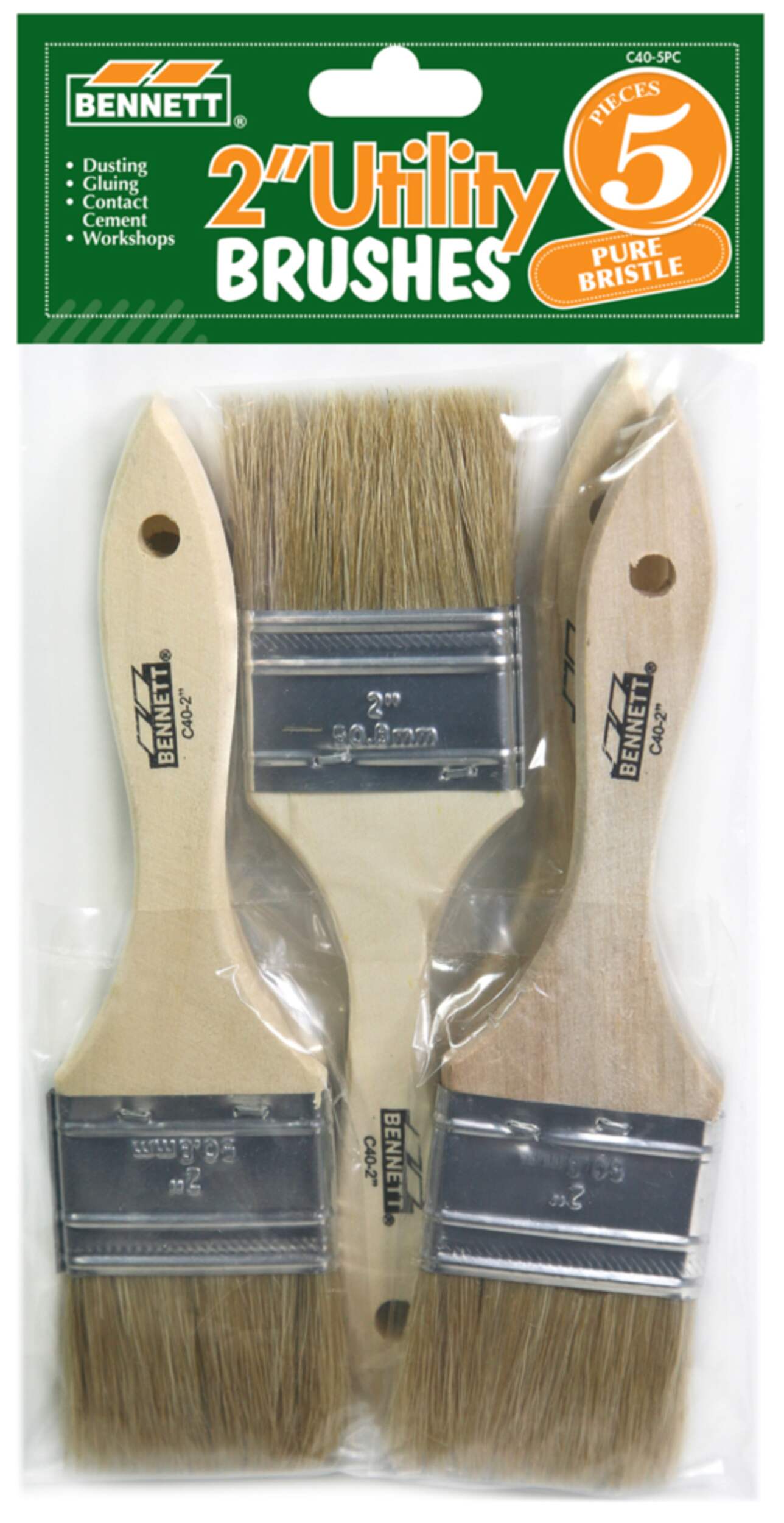 Bennett Chip Utility Paint Brushes, 5-pc, 2-in Front_Flat