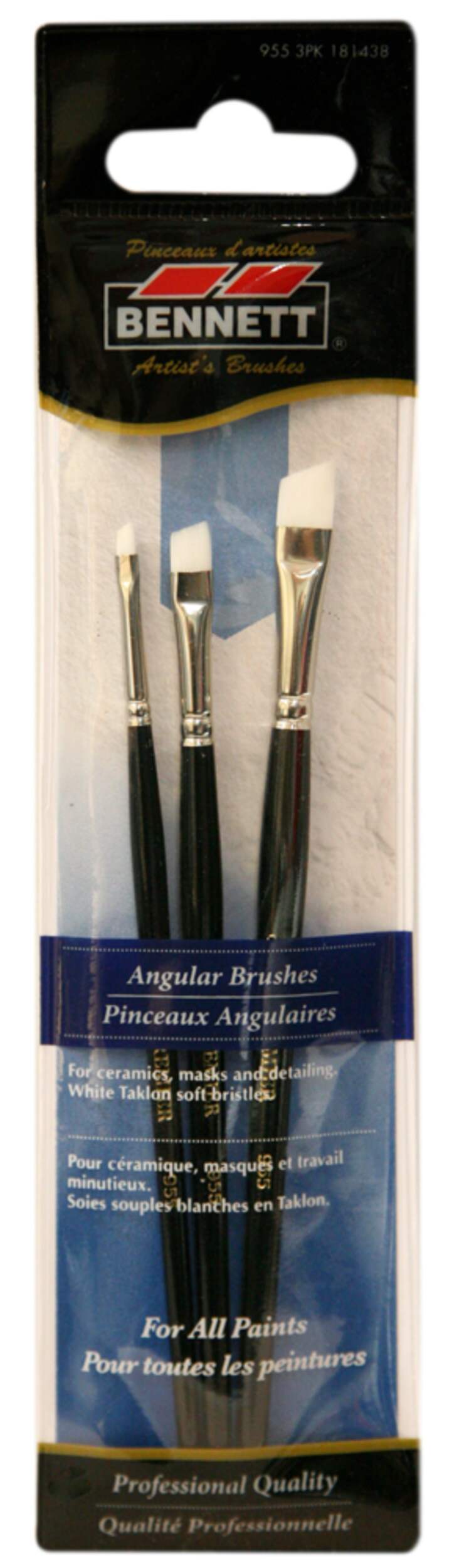 Pinceaux d'angle pour artistes professionnels Bennett, paq. 3 Front_Flat