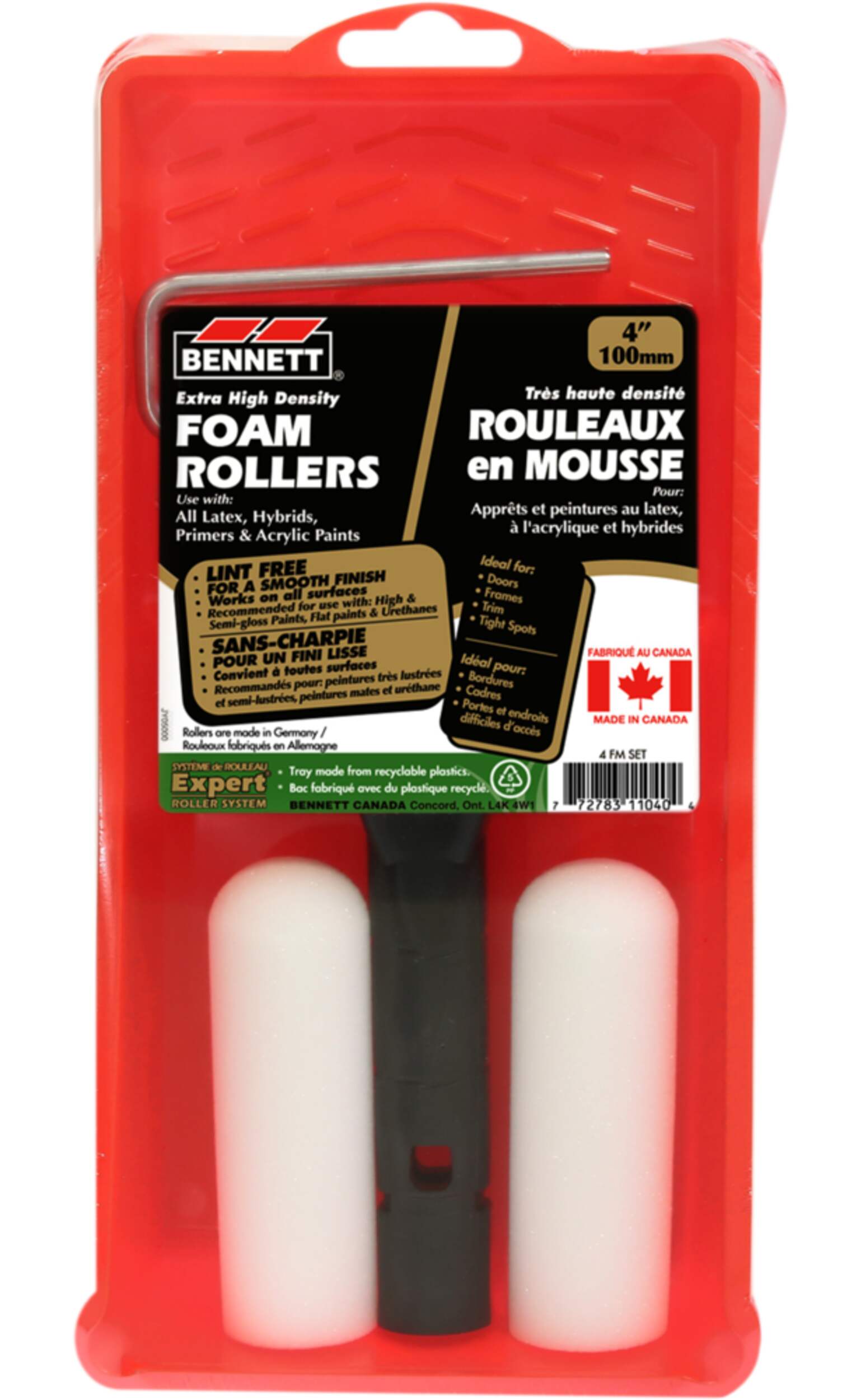Trousse de rouleau en mousse haute densité sans charpie Bennett Expert, 4 po Front_Flat