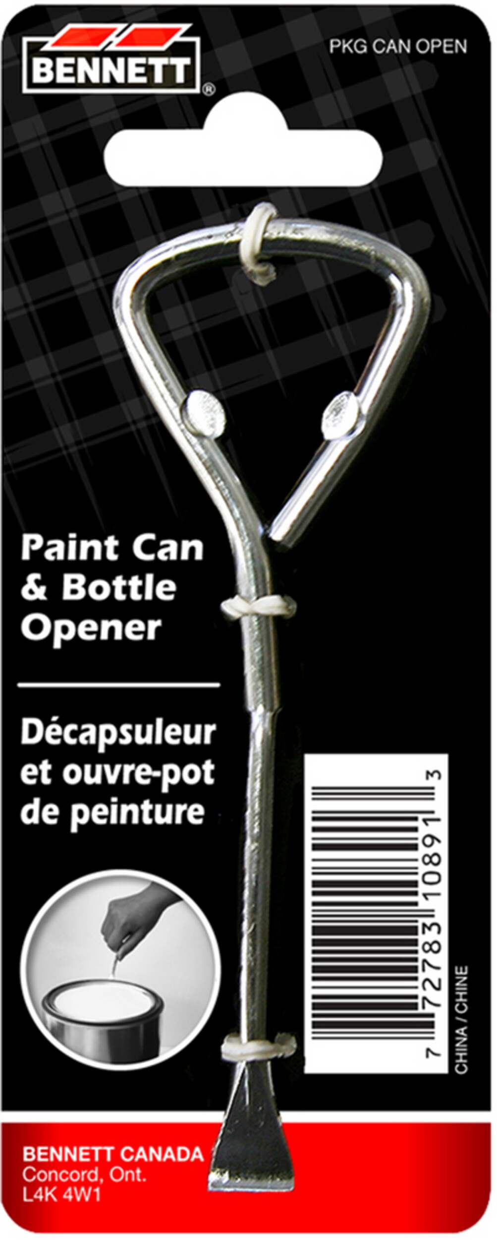 Bennett Metal Paint Can & Bottle Opener, Silver Front_Flat