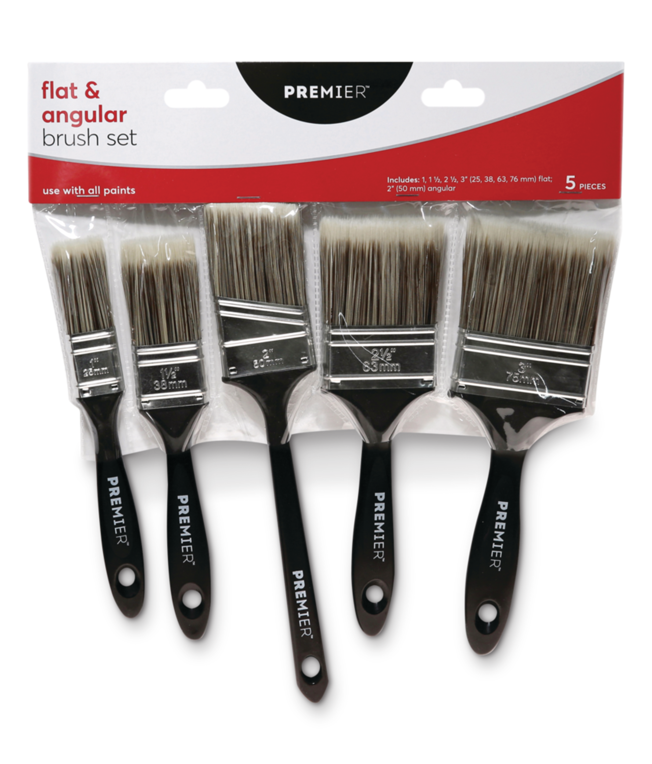 Premier Flat & Angle Poly Paint Brushes, 5-pk Front_Flat
