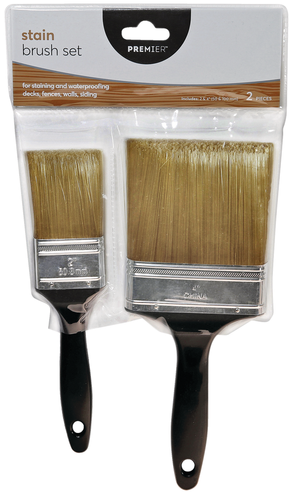 Premier Flat Poly Deck Stain Brushes with Plastic Handle, 2pk