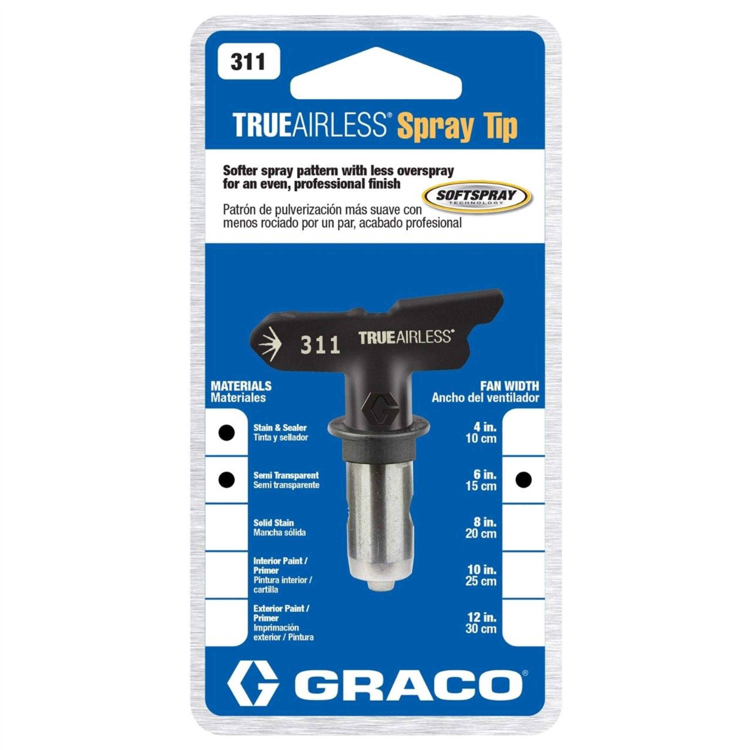 Graco TrueAirless 311 Spray Tip Black/Silver Front_Flat