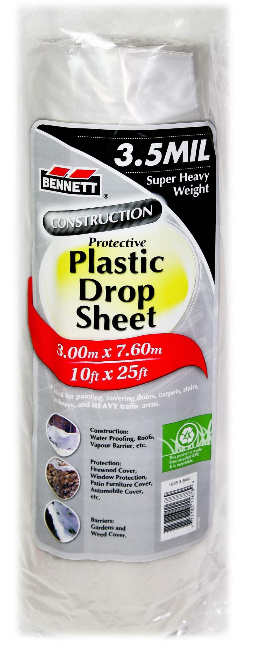 Bennett Heavy Weight Plastic Drop Sheet, 10-ft x 25-ft, White Front_Flat