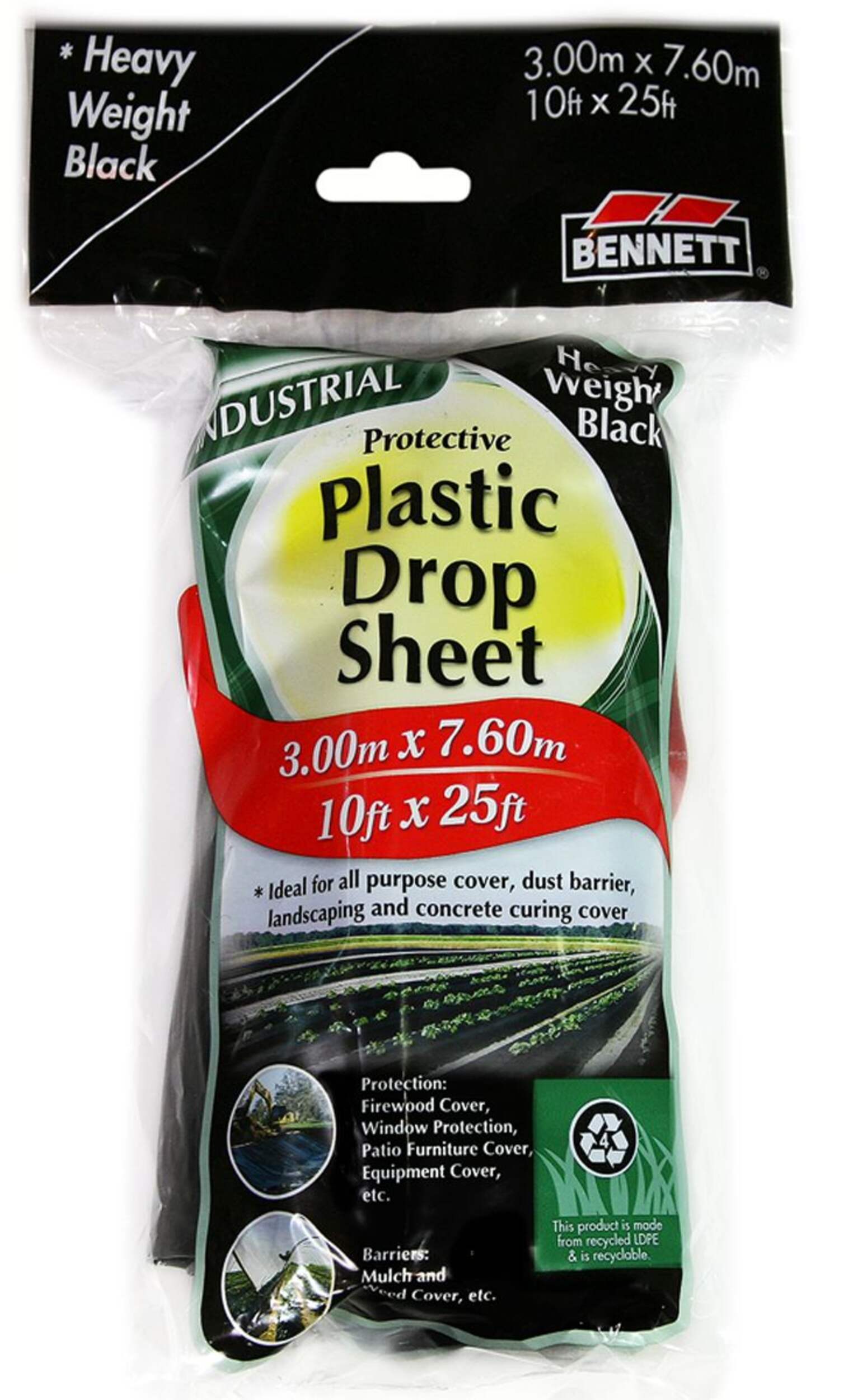Toile de protection lourde en plastique Bennett, 10 x 25 pi, noir Front_Flat