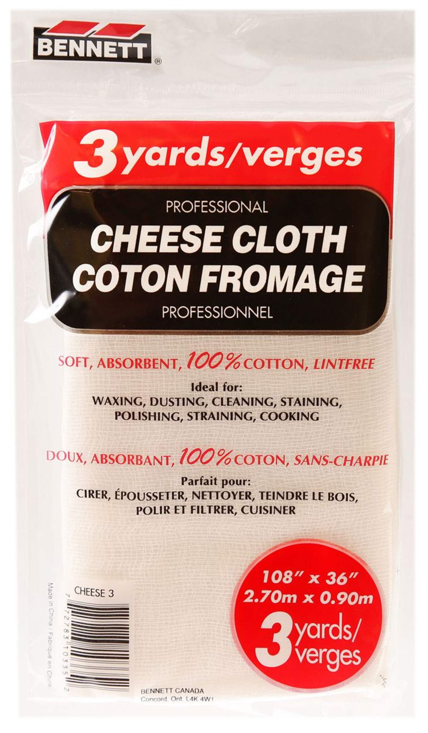 Bennett Lint Free Cheese Cloth, 3 Yards Front_Flat