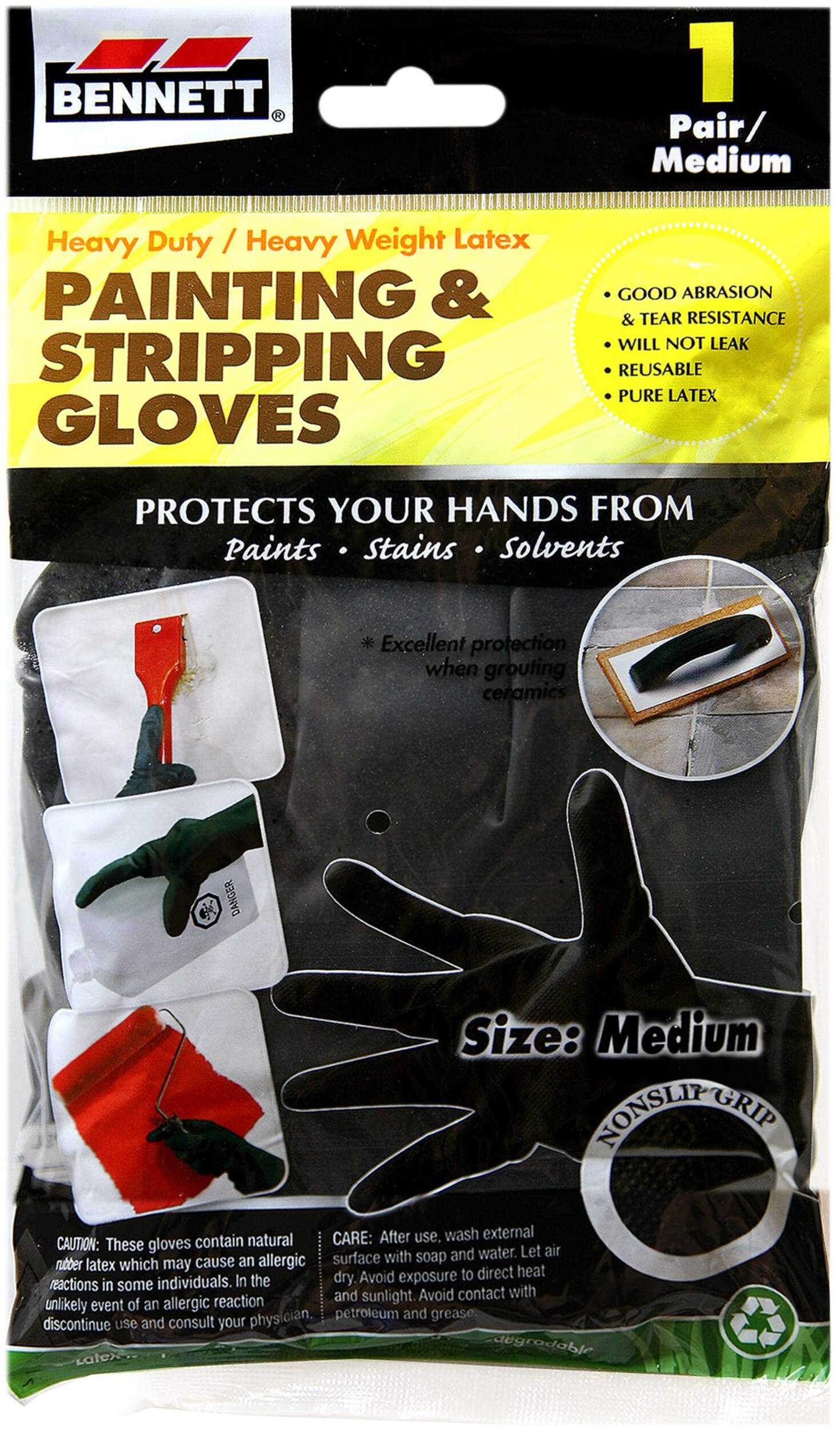 Gants réutilisables pour peinture et décaper Bennett en caoutchouc, moyen, paq. 1 Front_Flat