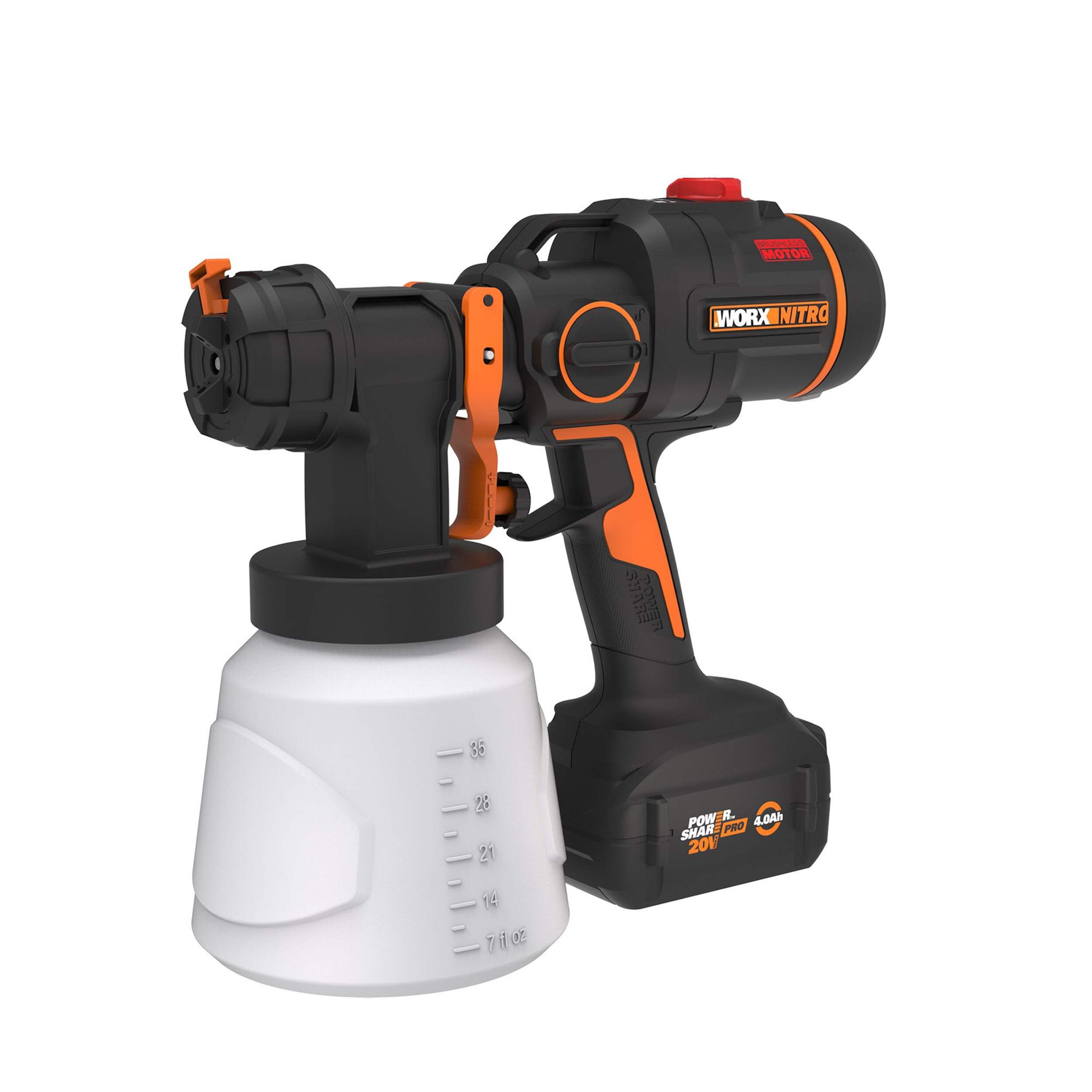 Worx Nitro WX020L 20V Cordless Paint Sprayer with Brushless Motor, 4Ah Battery & 2A Charger Front_Three_Fourths_Angled_Left
