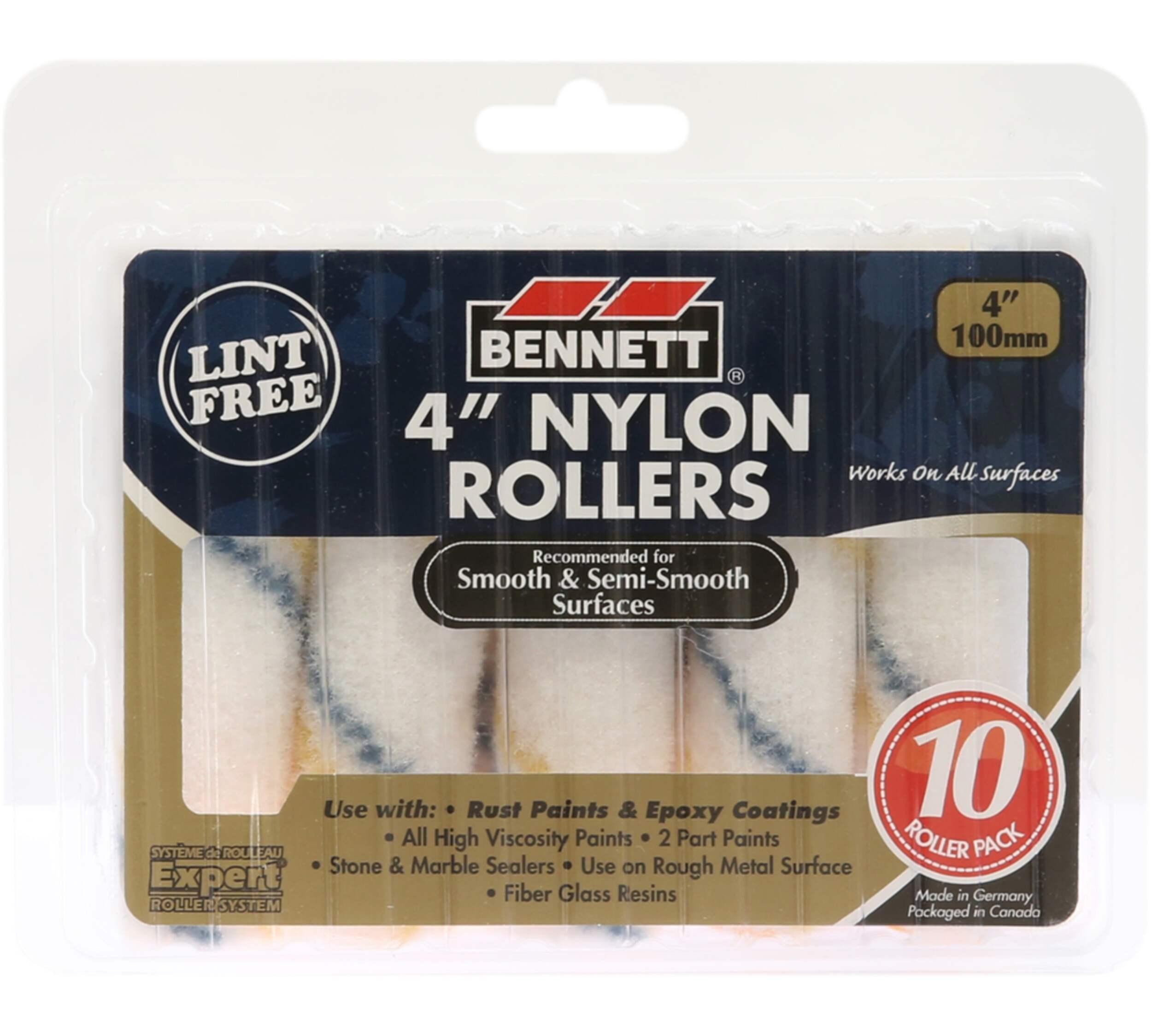 Rouleau en nylon en microfibres sans charpie Bennett, 4 po, paq. 10 Front_Flat