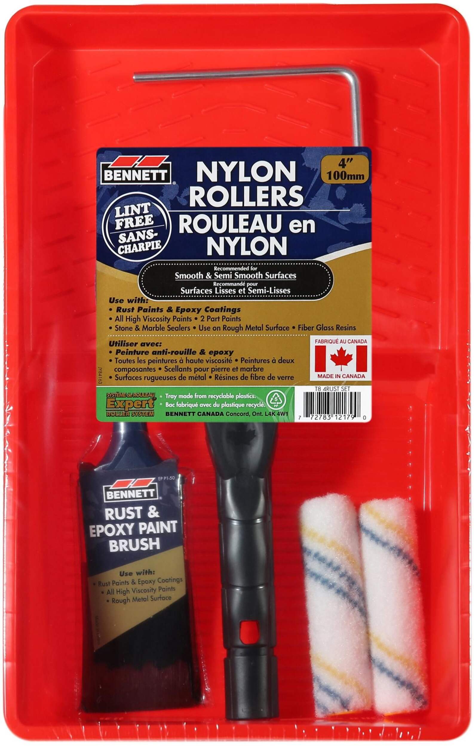 Mini rouleaux de peinture en nylon sans charpie Bennett, paq. 4 Front_Flat