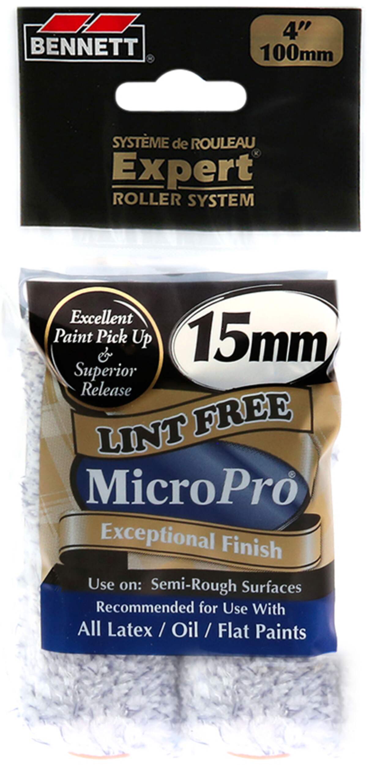 Bennett Pro Lint Free Microfibre Paint Roller Refill, 2-pk,4-in, 15mm Front_Flat