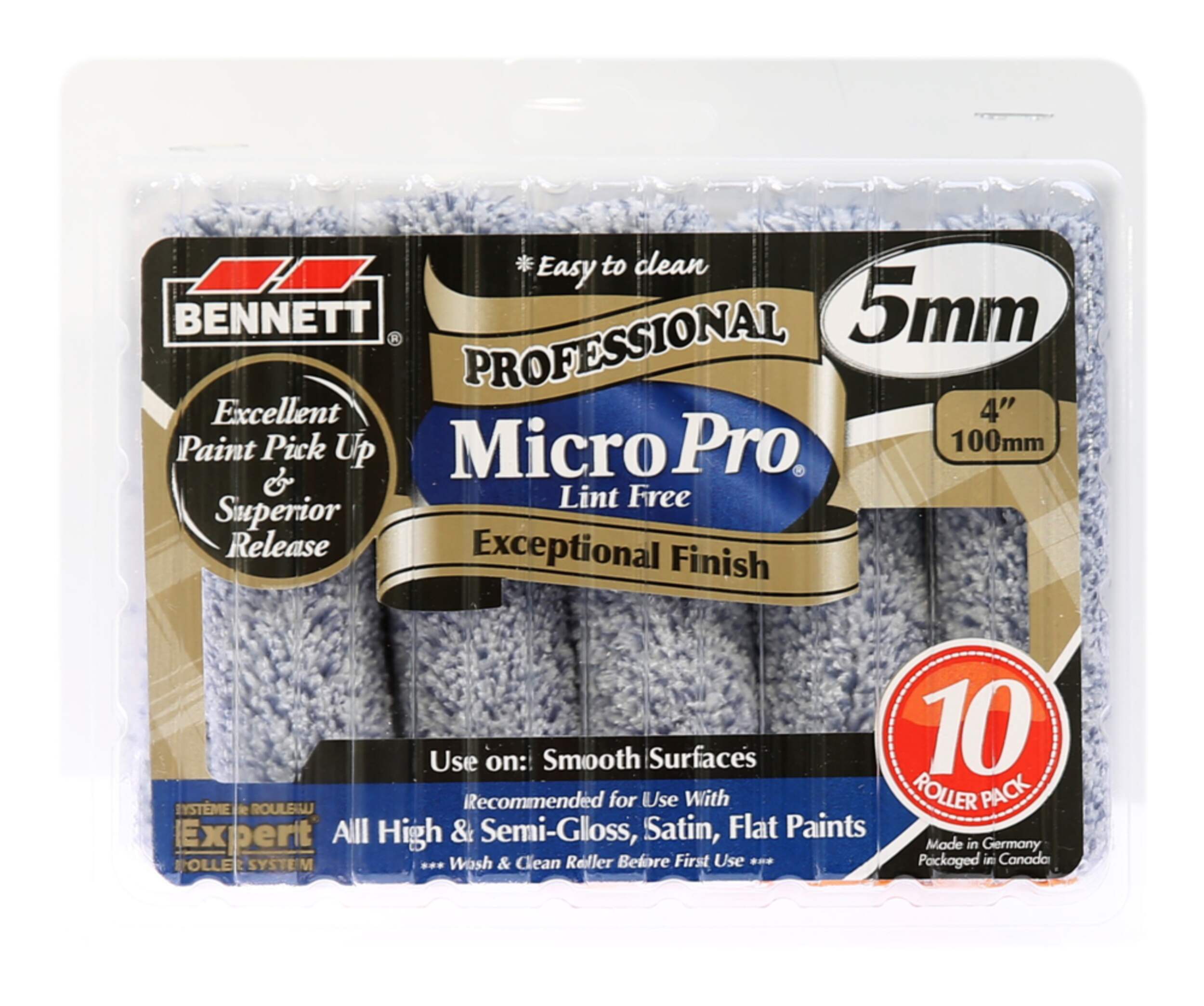 Recharge de rouleau en microfibres sans charpie Bennett Pro, 4 po, 5 mm, paq. 10 Front_Flat