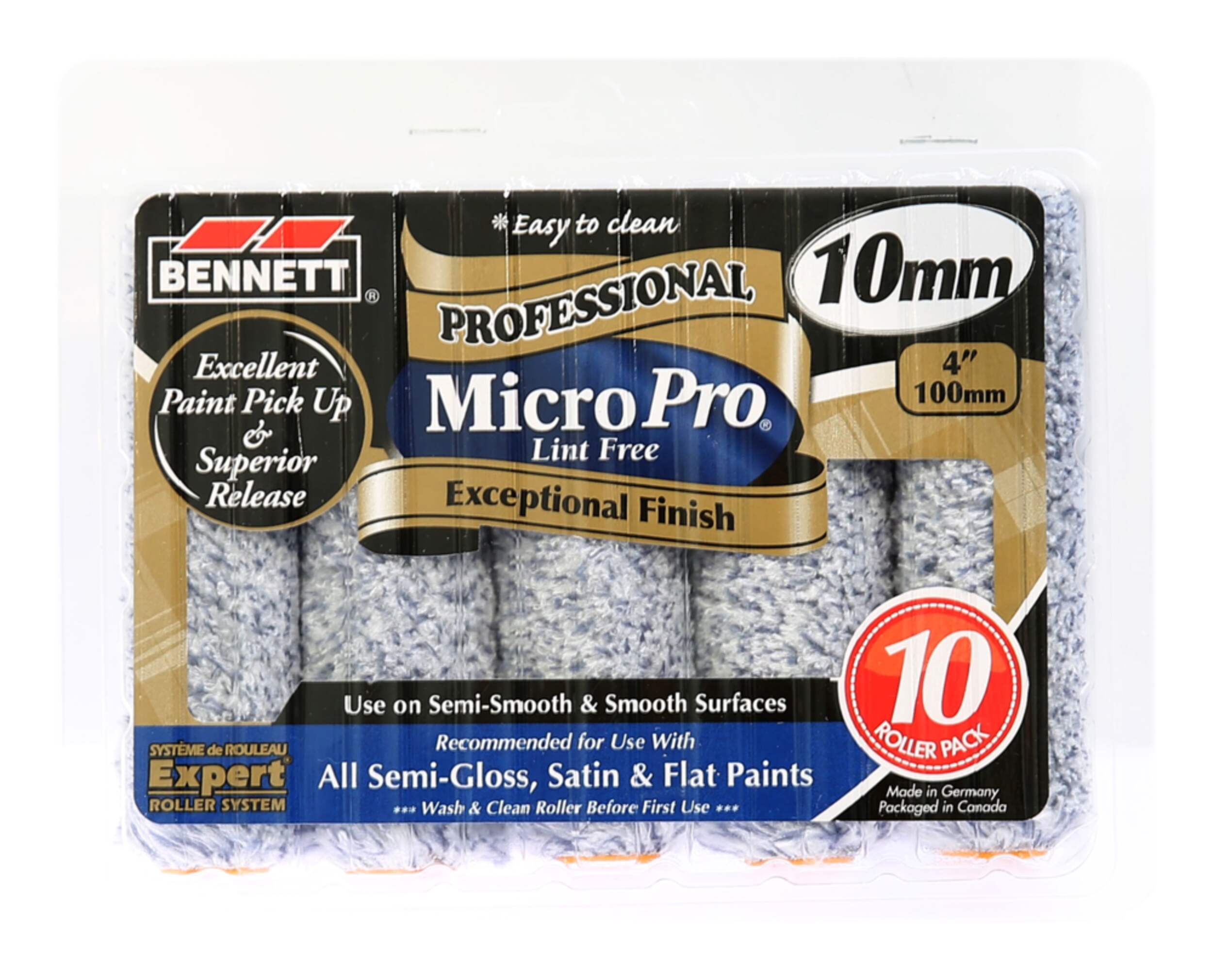 Recharge de rouleau en microfibres sans charpie Bennett Pro, 4 po, 10 mm, paq. 10 Front_Flat