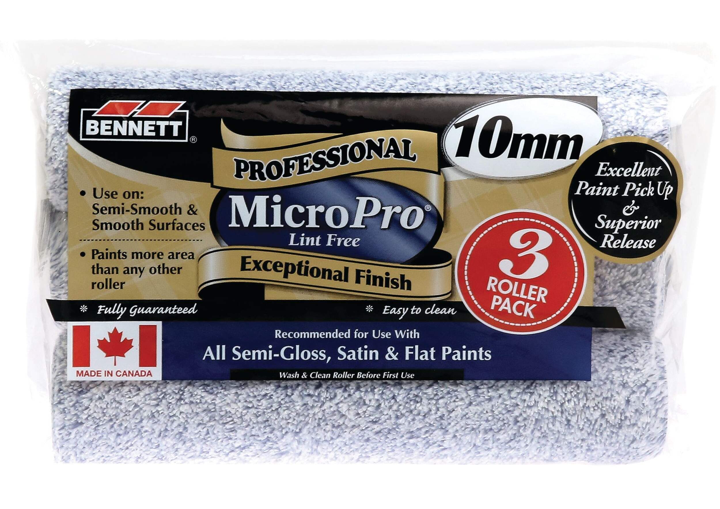 Bennett Pro Lint Free Paint Roller Refill, 3-pk10mm Front_Flat