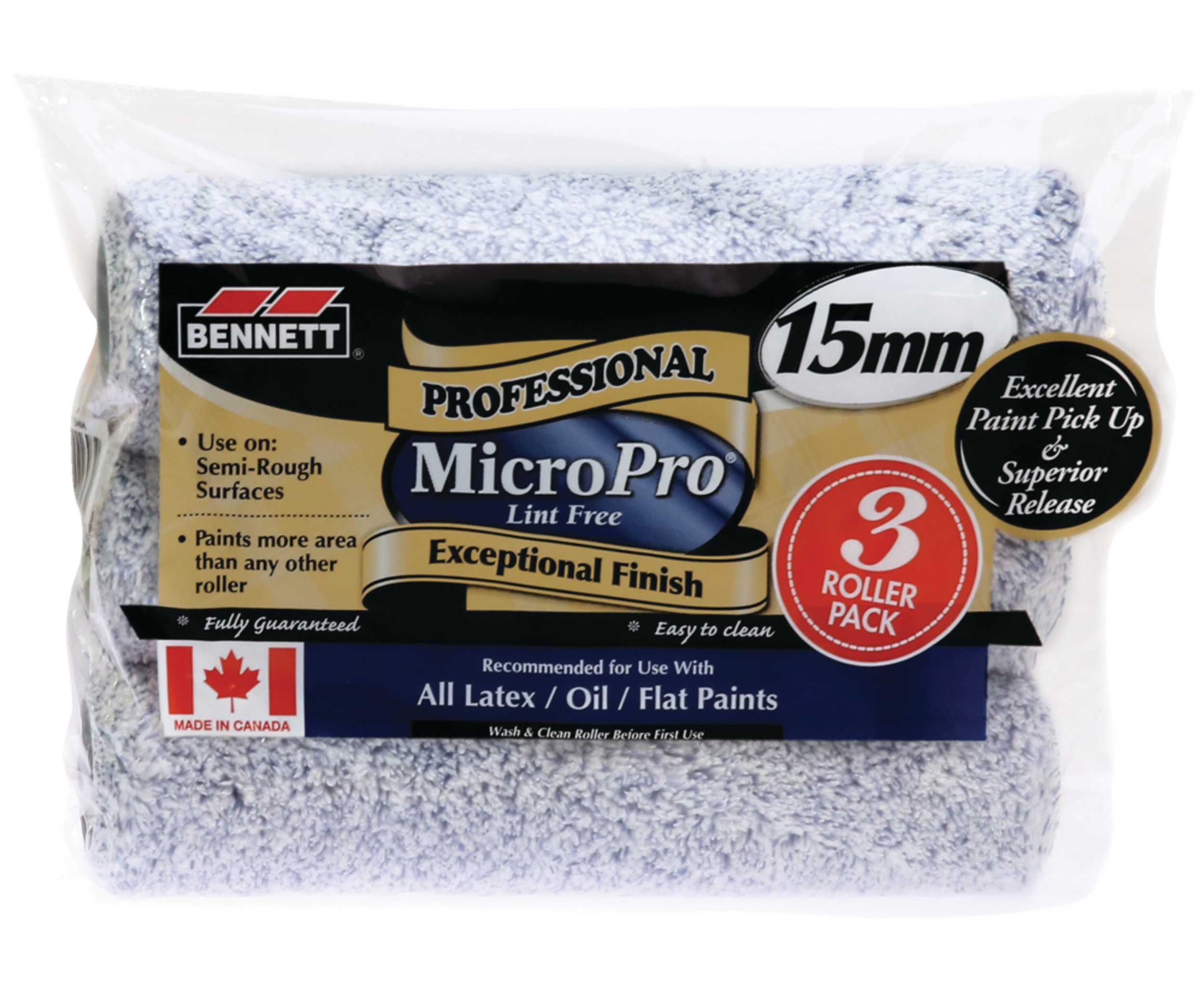 Recharge de rouleau sans charpie Bennett Pro, 15 mm, paq. 3 Front_Flat