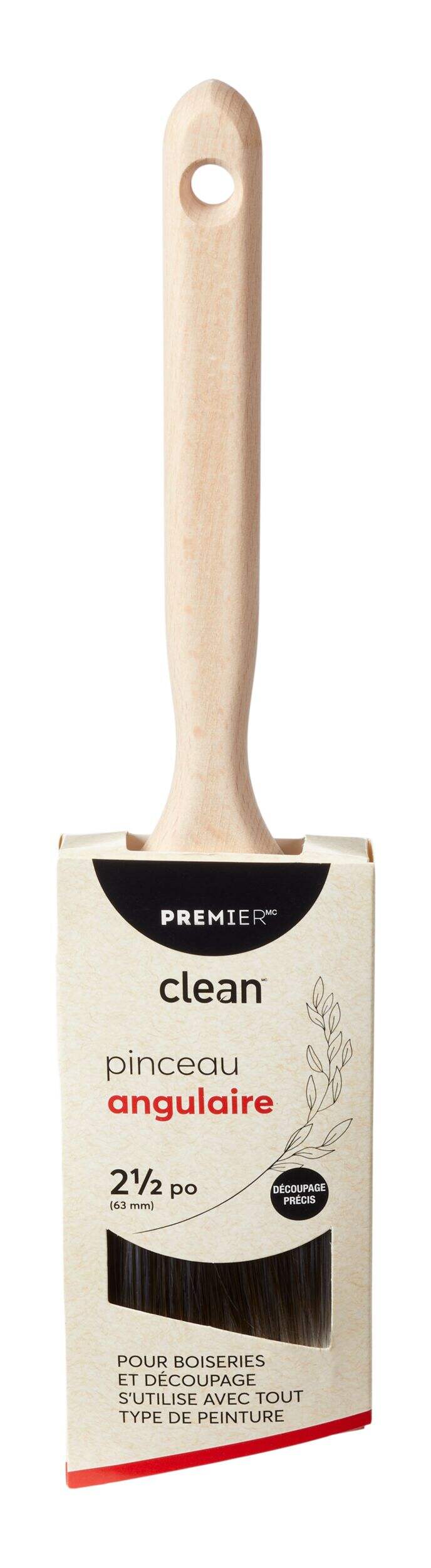 Pinceau à angle premier Clean 63, manche en bois, 2,5 po Front_Flat