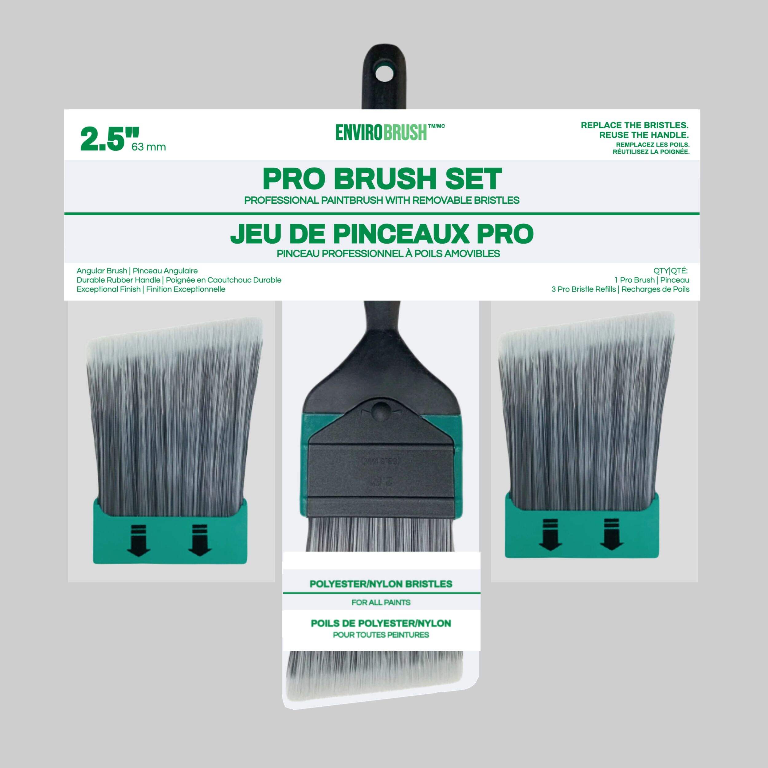 Pinceau angulaire de qualité professionnelle Enviro Brush Pro Brush, 2,5 po, paq. 3 Front_Flat