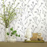 Roommates Peel  Stick Removable Wallpaper, Repositionable & Washable, Black & White Stick Flower Twigs, 20.5-in x 16.5-ft Front_Flat