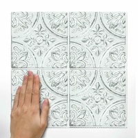 Roommates Peel & Stick Self-Adhesive DIY Backsplash Tin Tile, Bright White Overhead_Flat