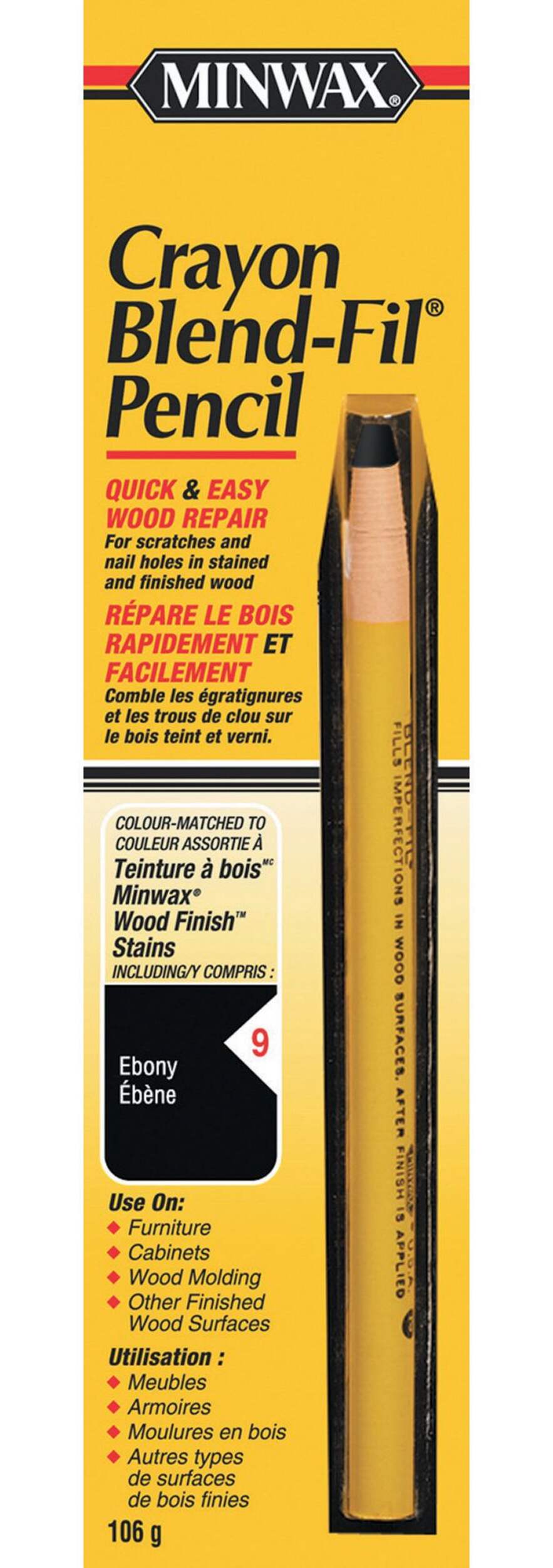 Minwax® Crayon Blend-Fil® Wood Pencil, Ebony Front_Flat
