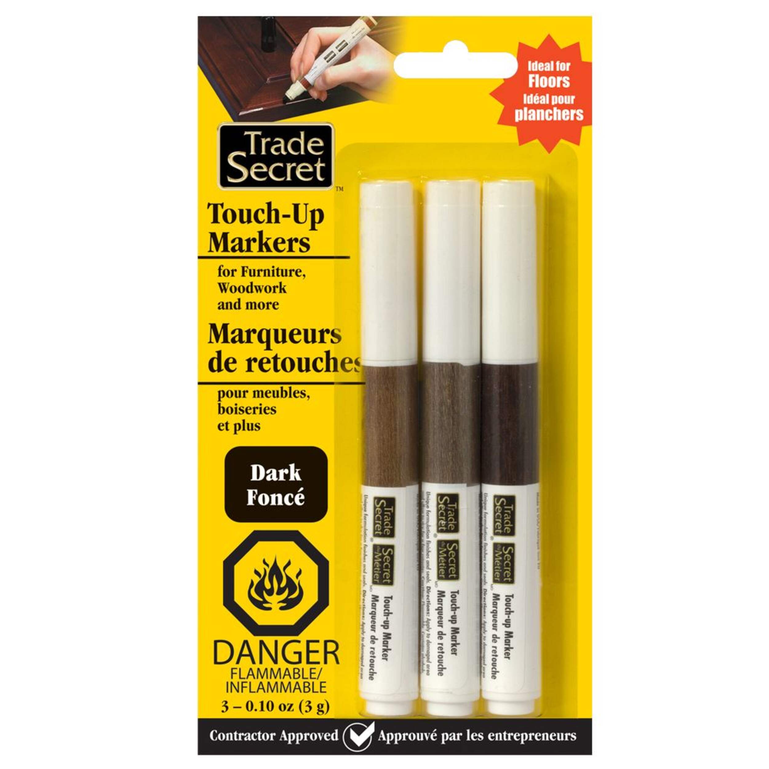 Trade Secret Dark Touch Up Markers for Wood, Dark Brown, 3-pk Front_Flat