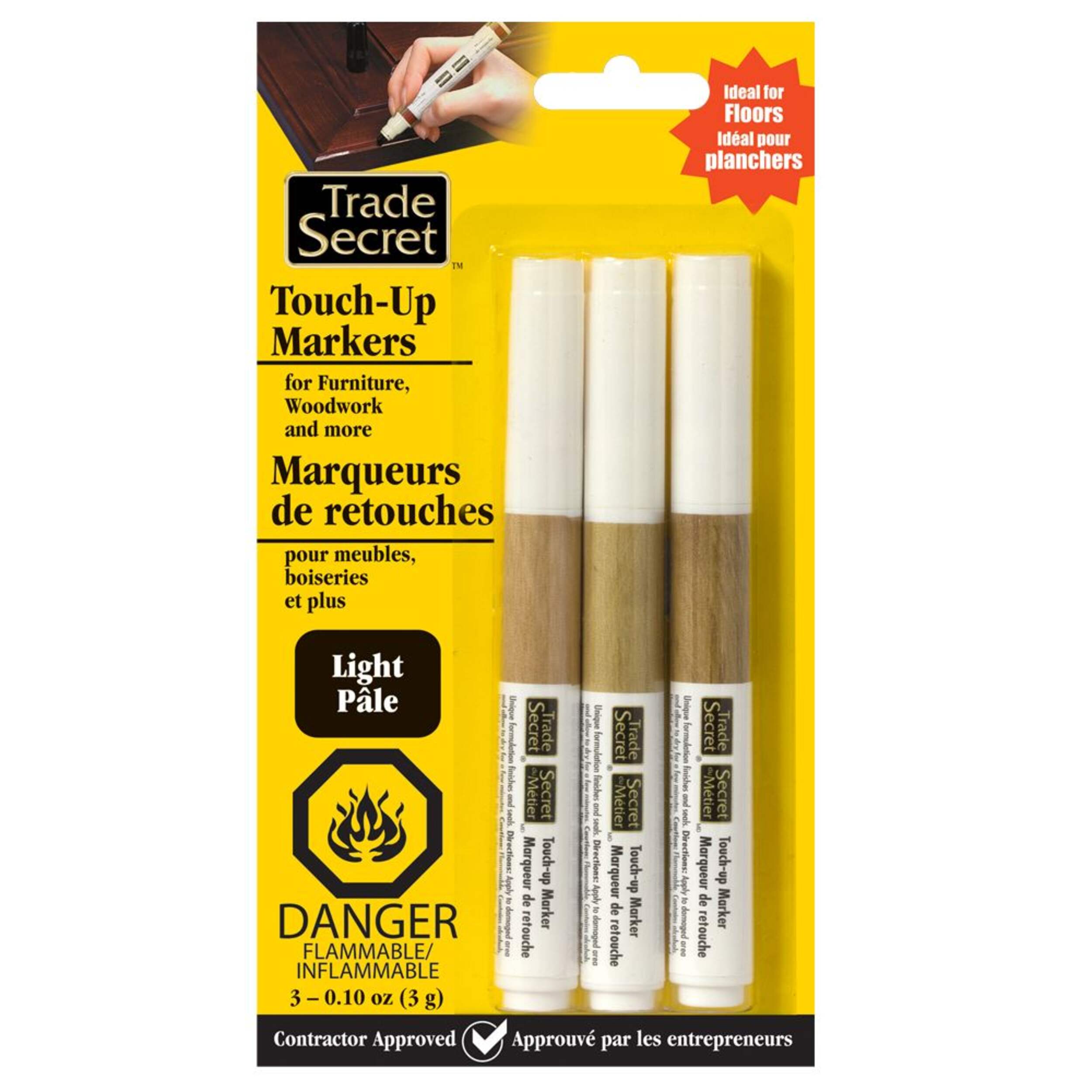 Trade Secret Light Touch Up Markers for Wood, Light Brown, 3-pk Front_Flat