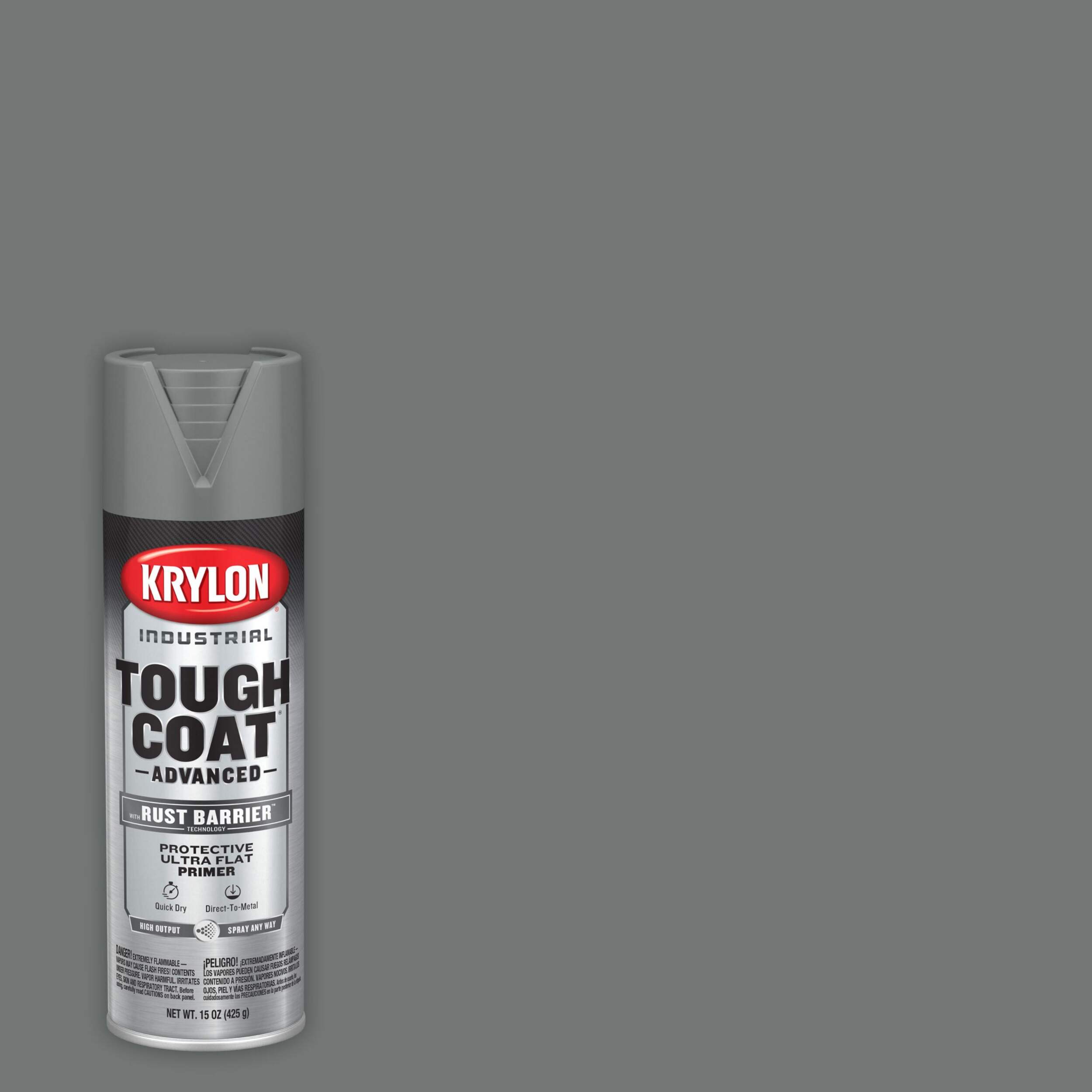 Peinture antirouille avancée en aérosol Krylon Industrial Tough Coat, apprêt, gris, 425 g Front_Flat