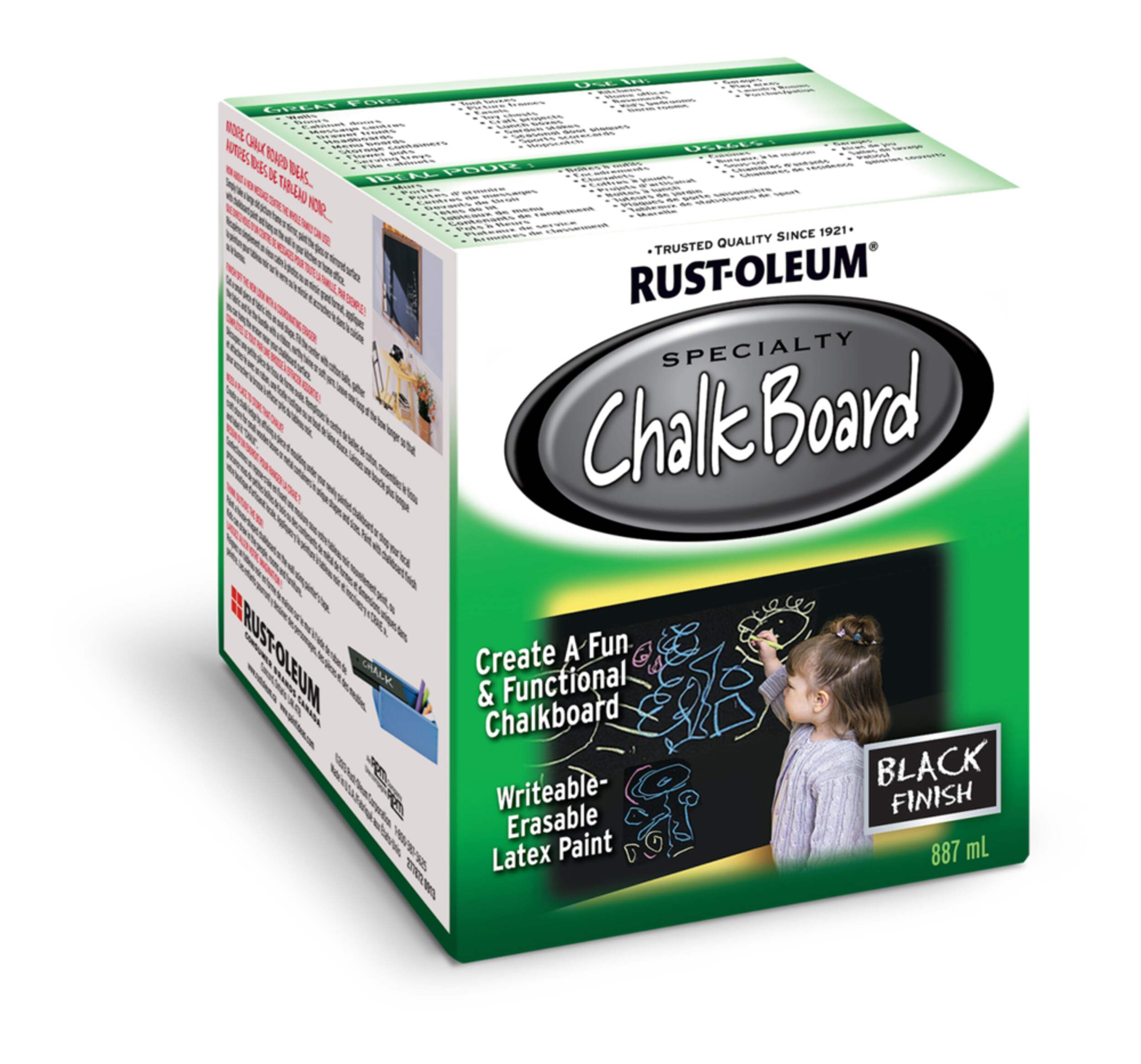 Rust-Oleum® Specialty Latex Chalkboard Paint, Writeable & Erasable, Black, 887-mL/0.95-qt Front_Angled_Right