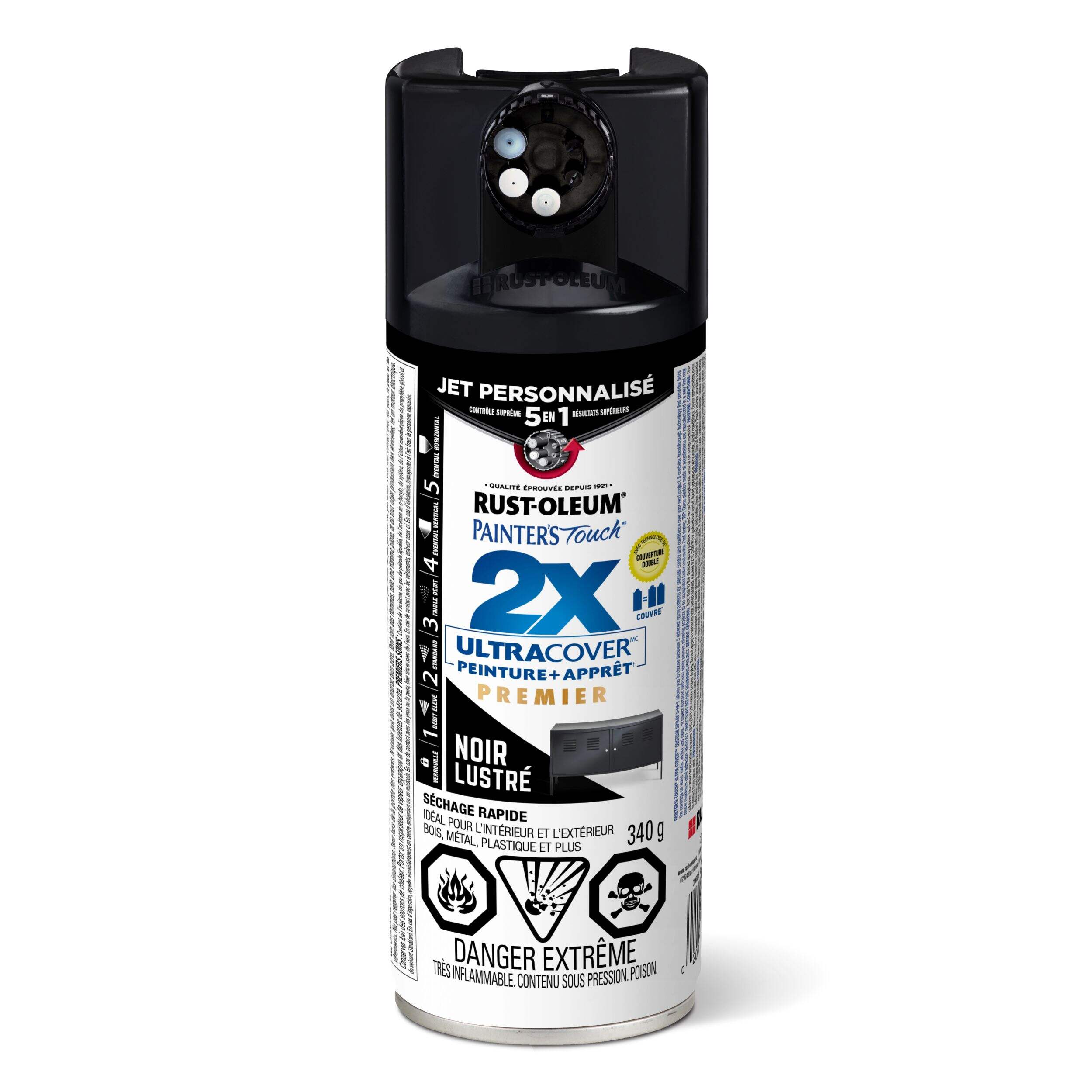 Peinture et apprêt Rust-Oleum Painter's Touch 5 en 1 2X plus protectrice, noir lustré, 340 g Front_Flat
