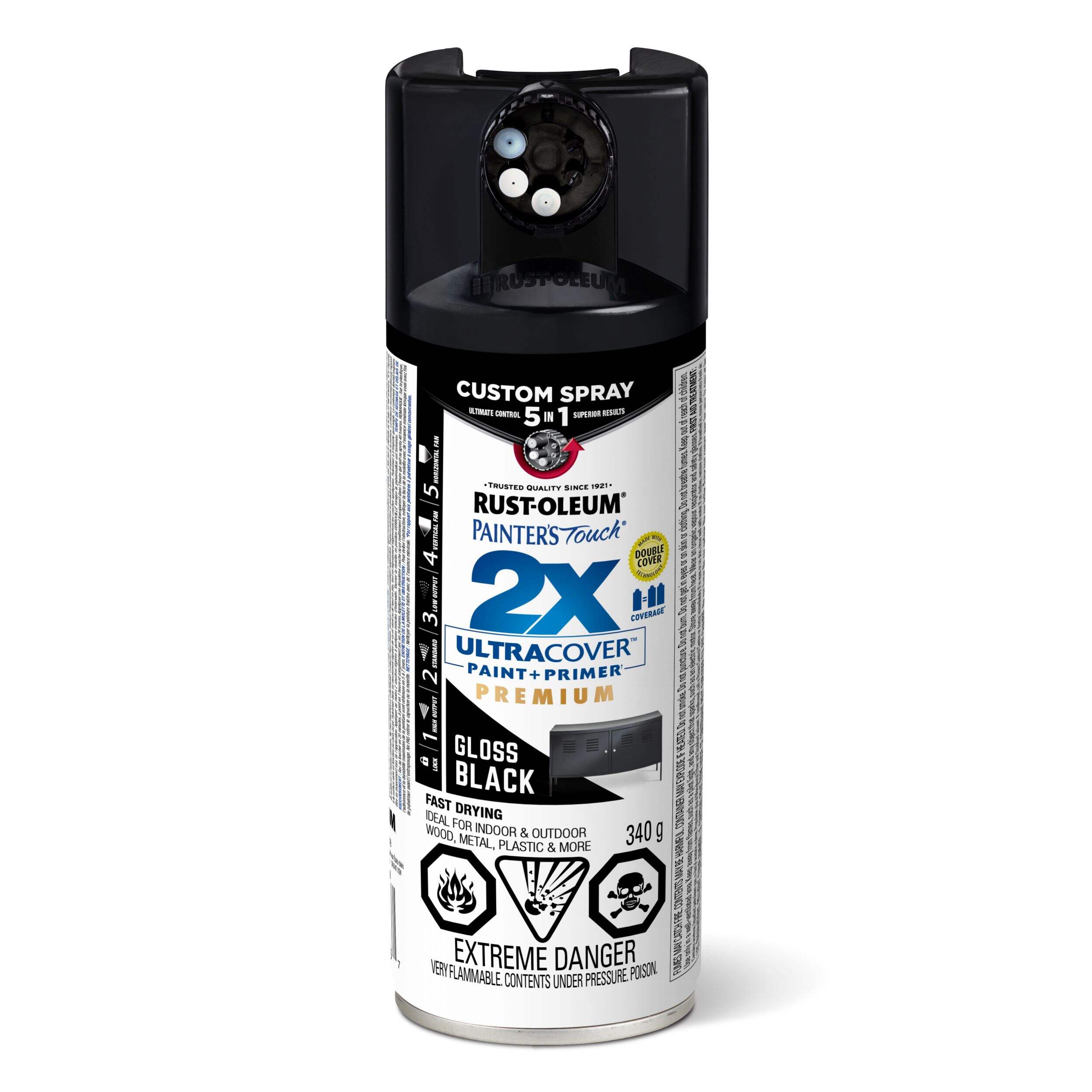 Rust-Oleum Painter's Touch 2X Ultra Cover Paint & Primer- 5 in 1, Gloss Black, 340-g Front_Flat