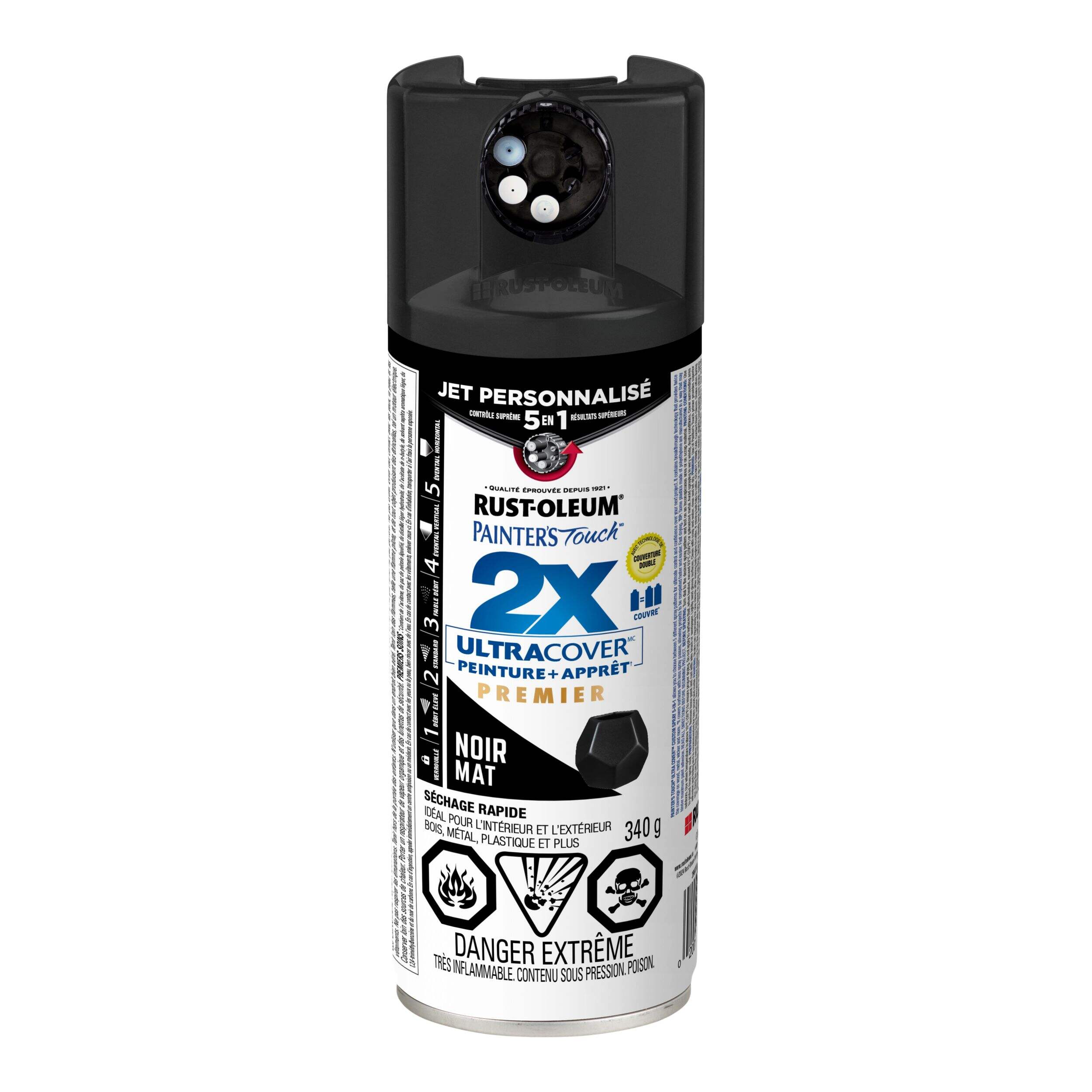 Peinture et apprêt Rust-Oleum Painter's Touch 5 en 1 2X plus protectrice, noir mat, 340 g Front_Flat