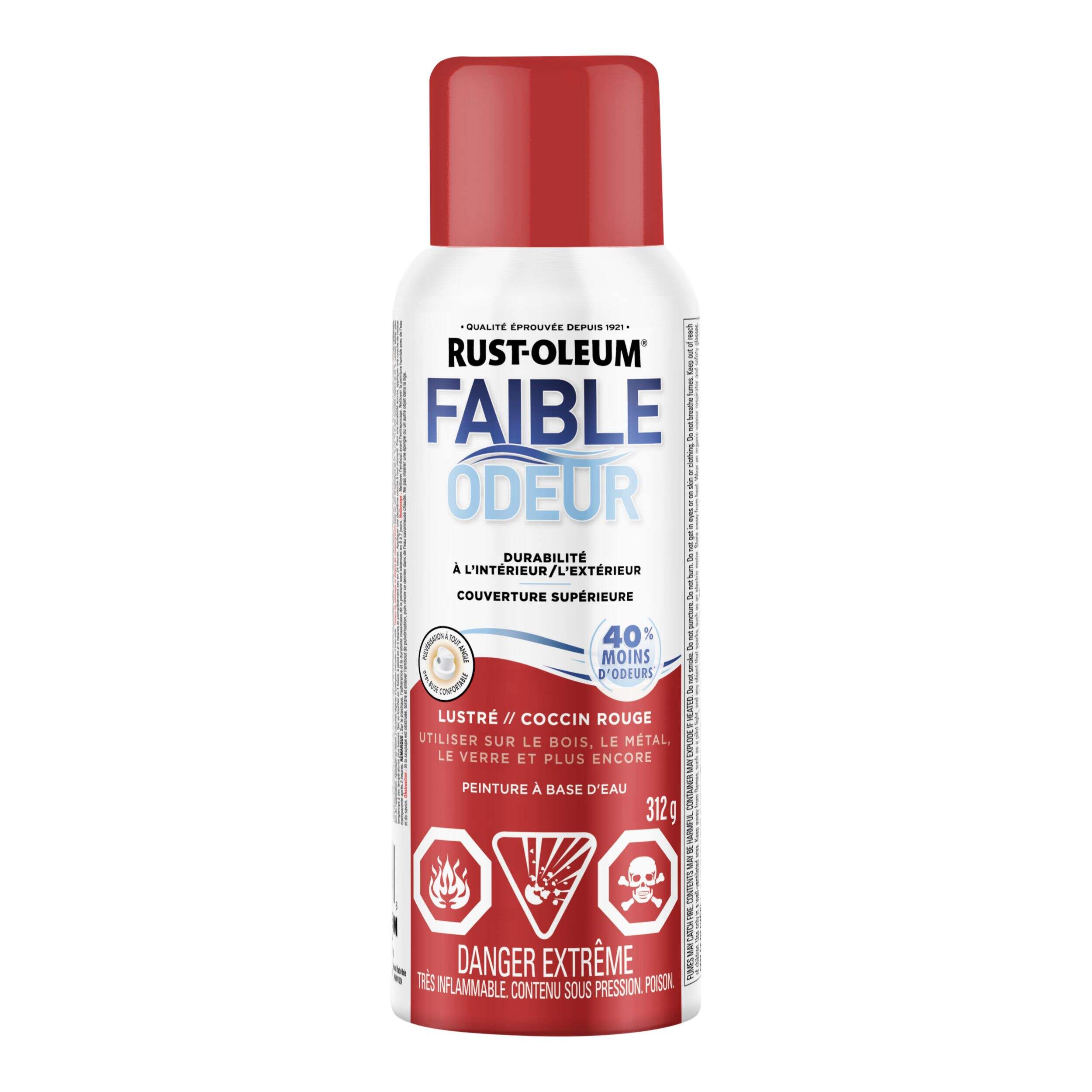 Peinture en aérosol à base d'eau à faible odeur Rust-Oleum, lustré, coccinelle rouge, 312 g Front_Flat