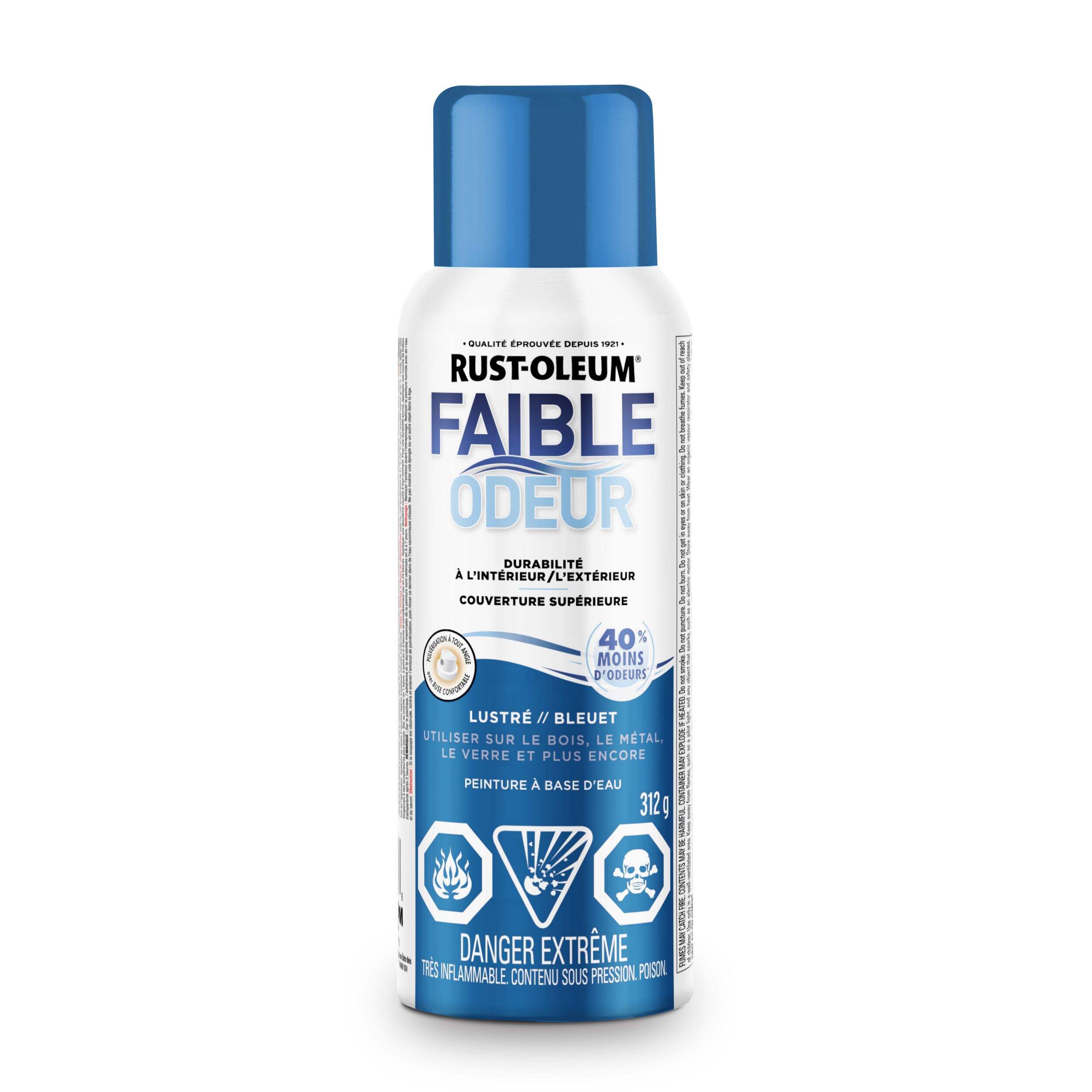 Peinture en aérosol à base d'eau à faible odeur Rust-Oleum, lustré, bleuet, 312 g Front_Flat