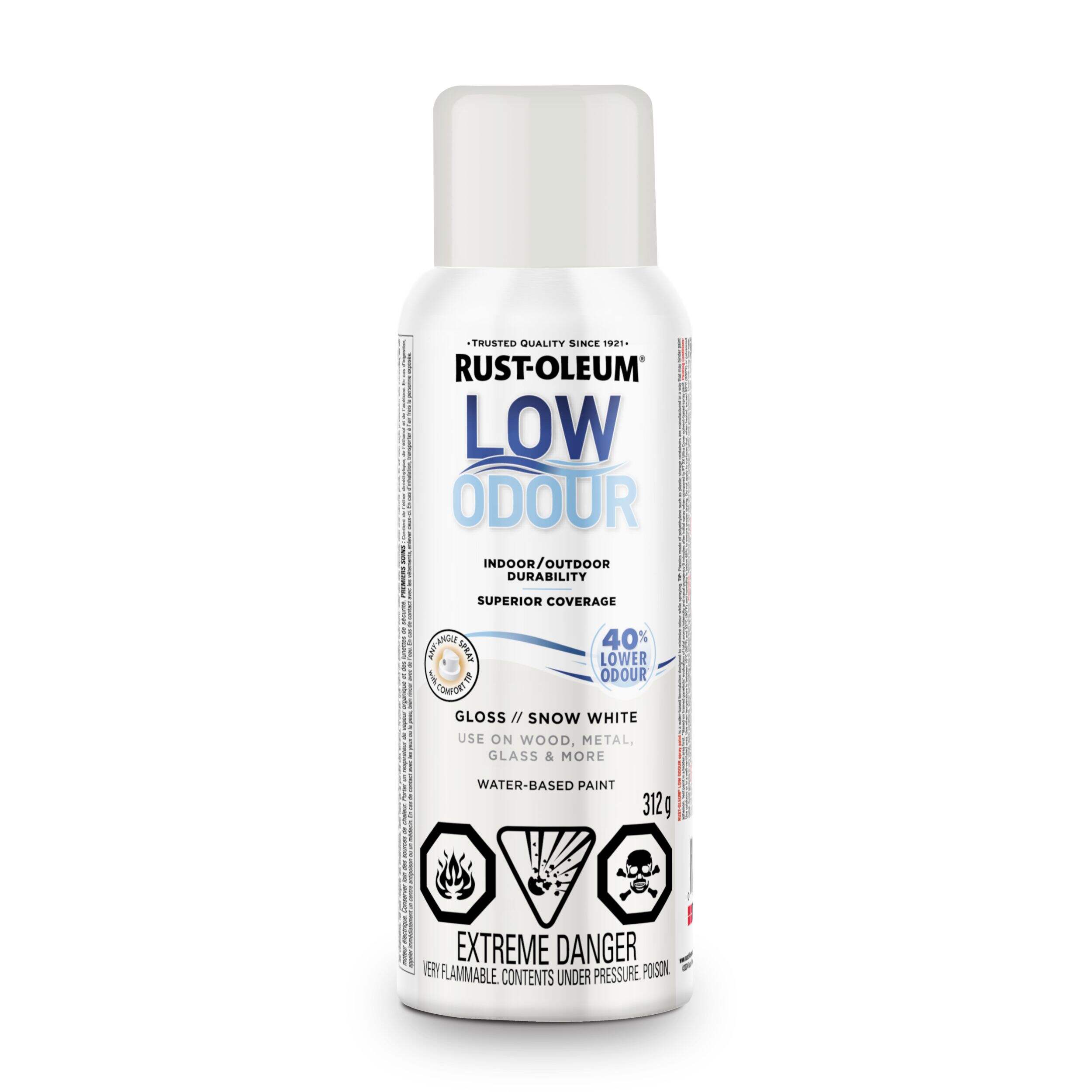 Rust-Oleum Low Odour Water-Based Paint Spray Aerosol, Snow White, 312-g Front_Flat