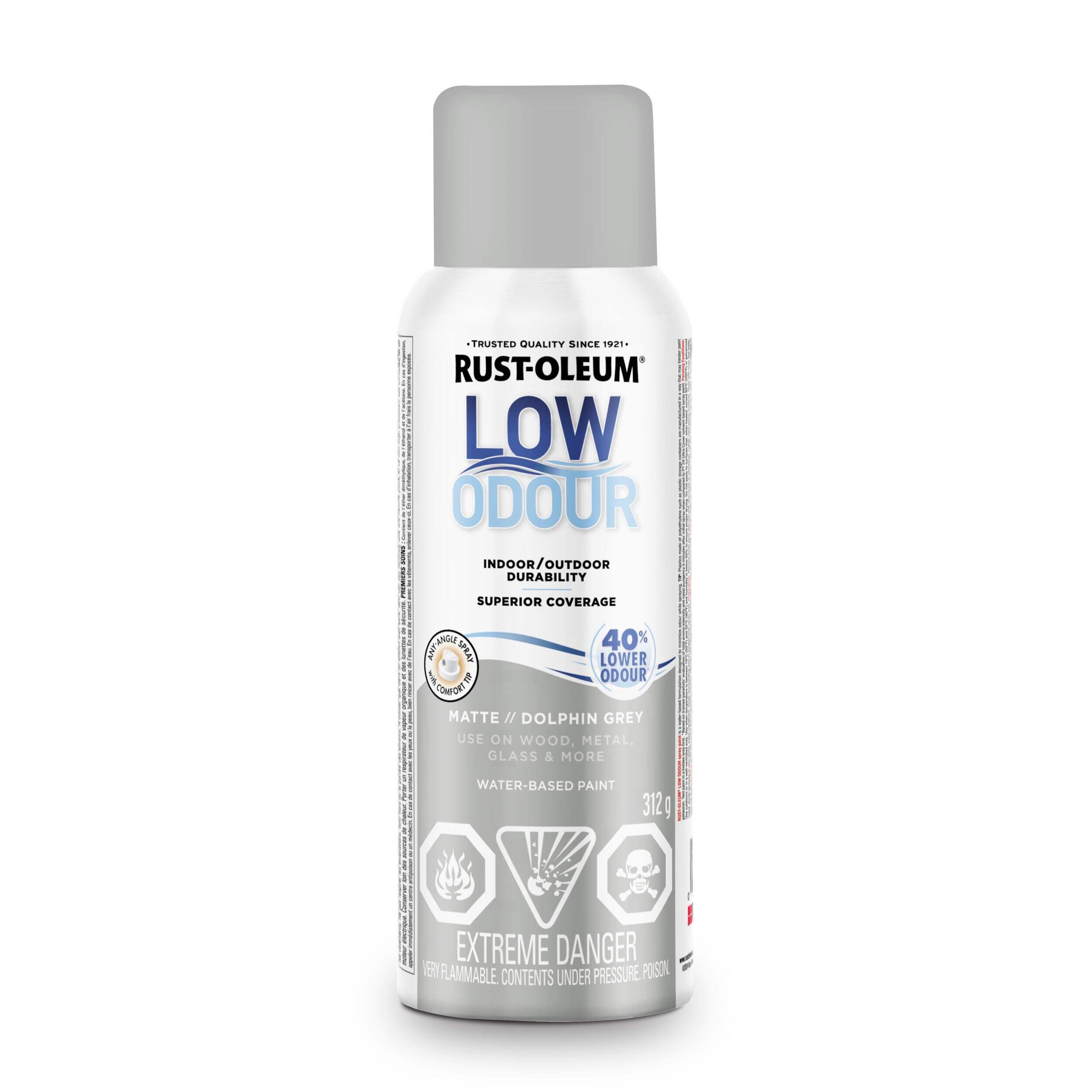 Rust-Oleum Low Odour Water-Based Paint Spray Aerosol, Matte, Dolphin Grey, 312-g Front_Flat