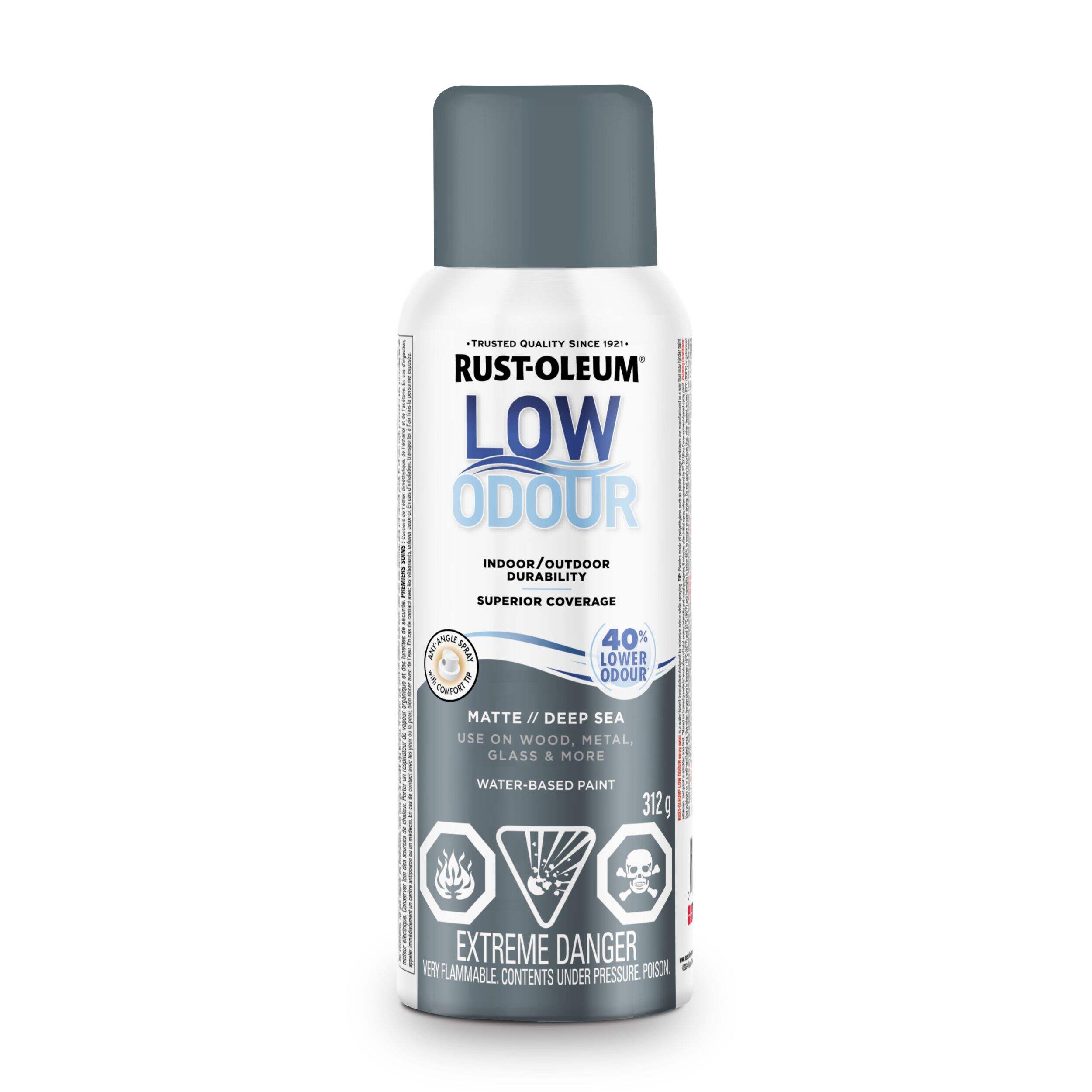 Rust-Oleum Low Odour Water-Based Paint Spray Aerosol, Matte, Deep Sea, 312-g Front_Flat