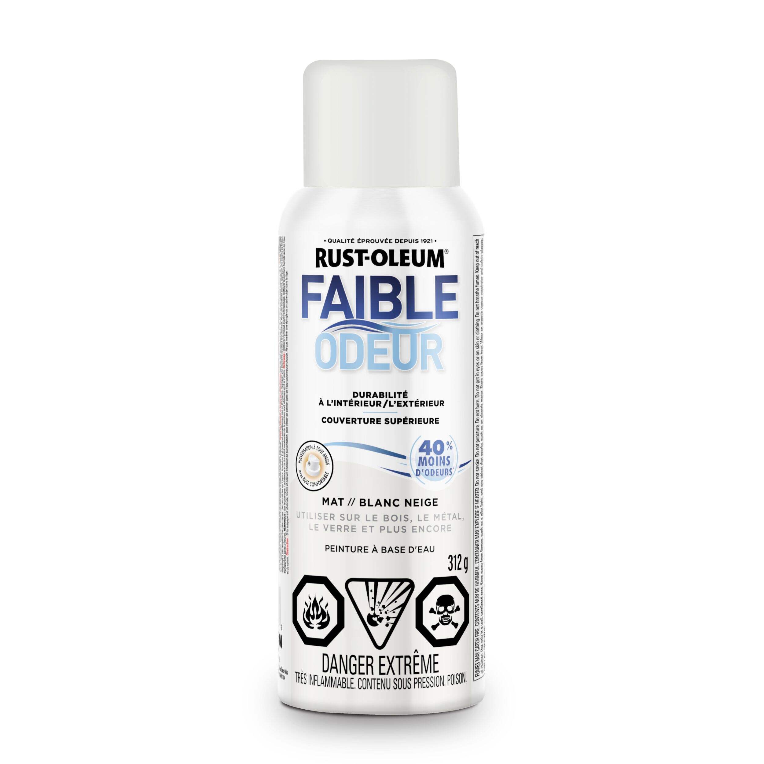 Peinture en aérosol à base d'eau à faible odeur Rust-Oleum, mat, blanche neige, 312 g Front_Flat