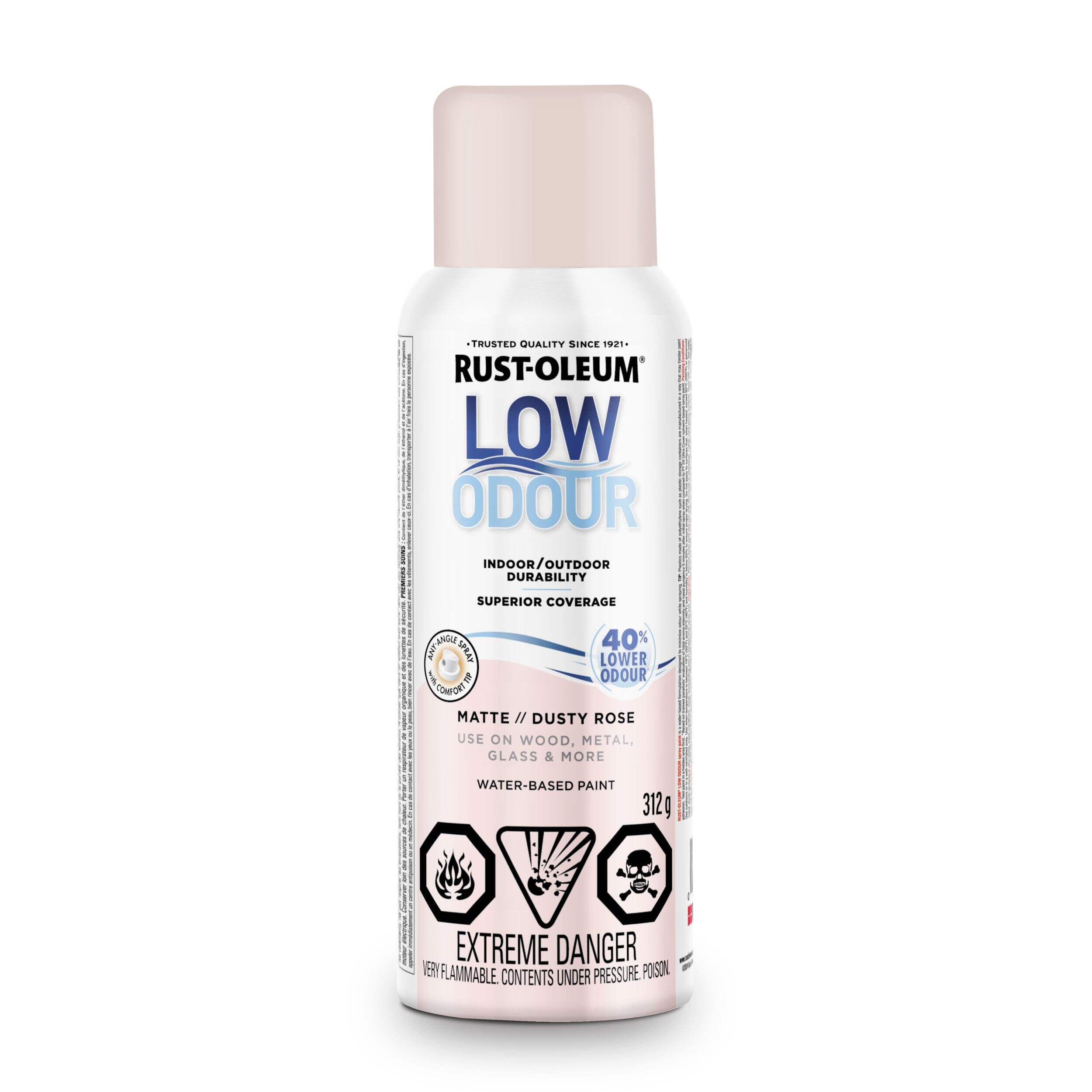 Rust-Oleum Low Odour Water-Based Paint Spray Aerosol, Matte, Dusty Rose, 312-g Front_Flat