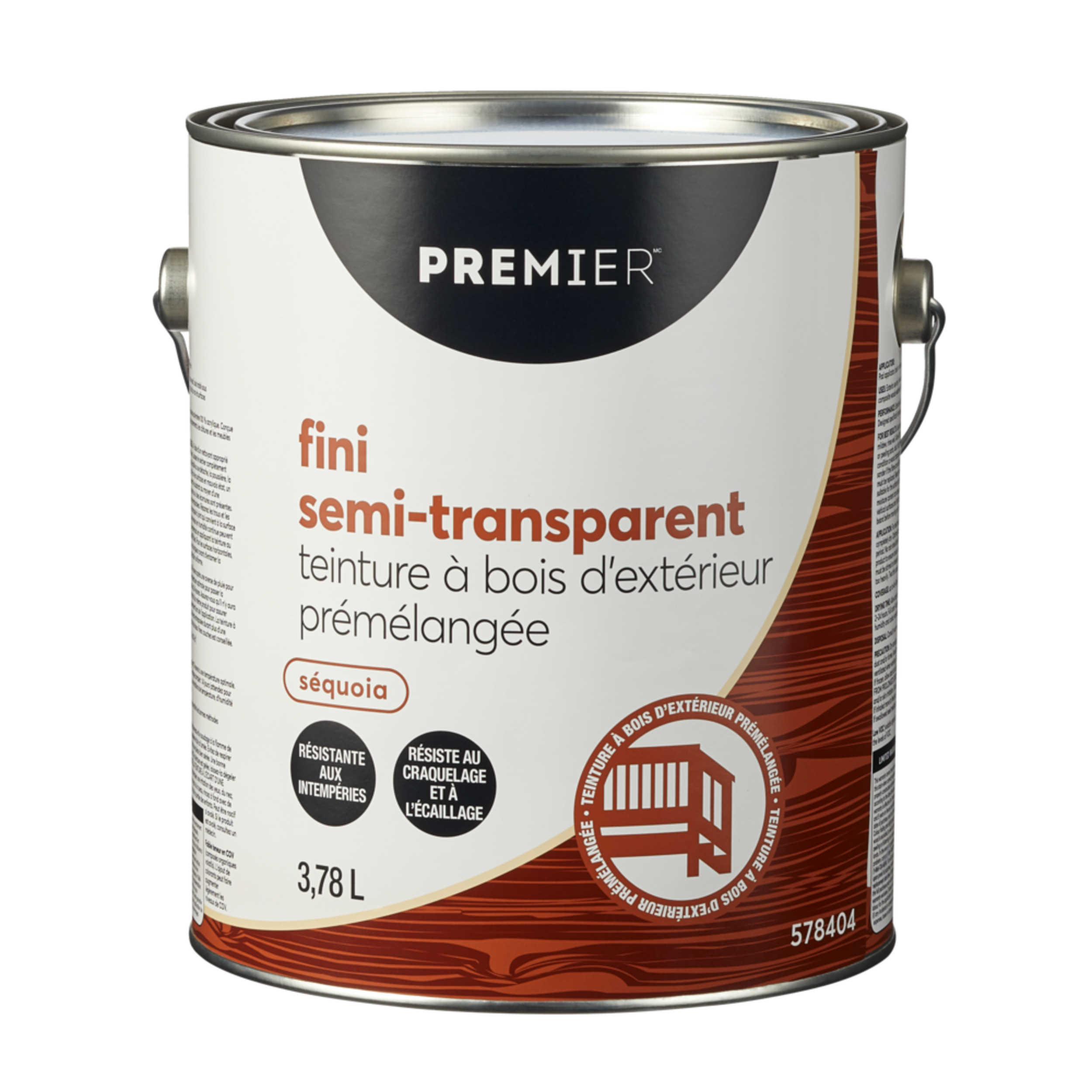 Teinture d'extérieur prémélangée pour bois Premier, semi-transparent, séquoia, 3,78 L/1 gallon Front_Elevated