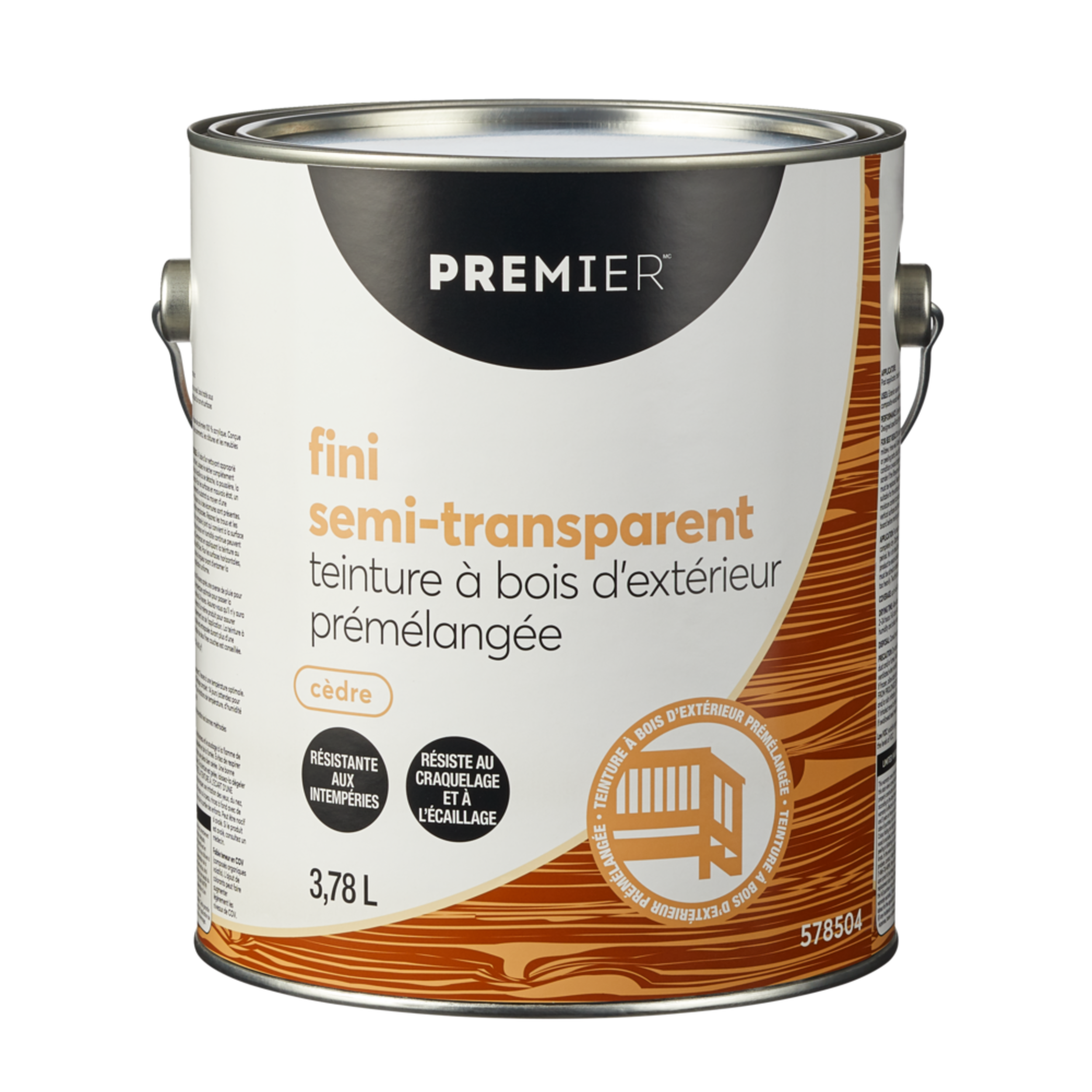 Teinture d'extérieur prémélangée pour bois Premier, semi-transparent, cèdre, 3,78 L/1 gallon Overhead_Plunge