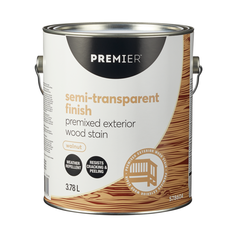 Premier Premixed Exterior Wood Stain, SemiTransparent, Walnut, 3.78L/1Gallon Canadian Tire