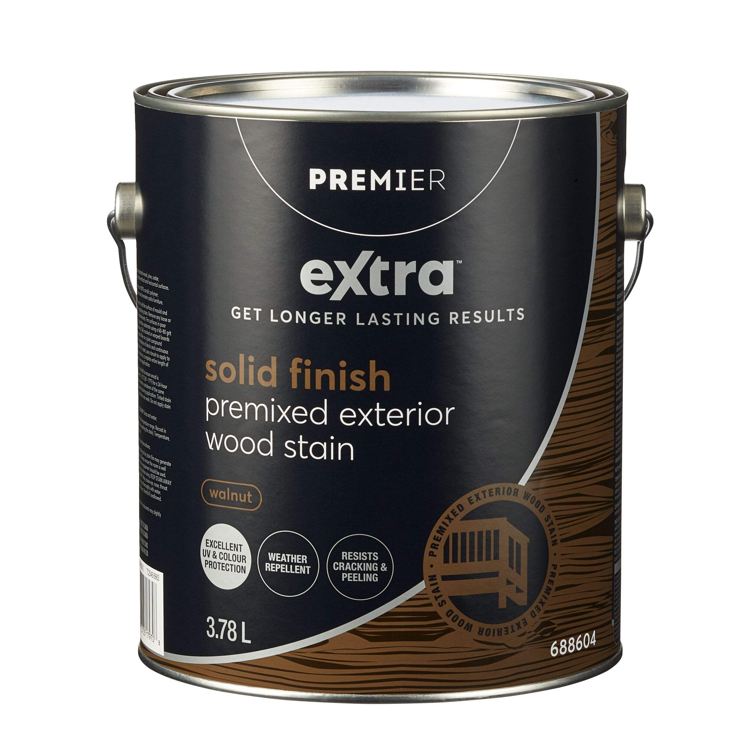 Premier Extra Premixed Exterior Wood Stain, Solid Walnut, 3.78-L Front_Elevated