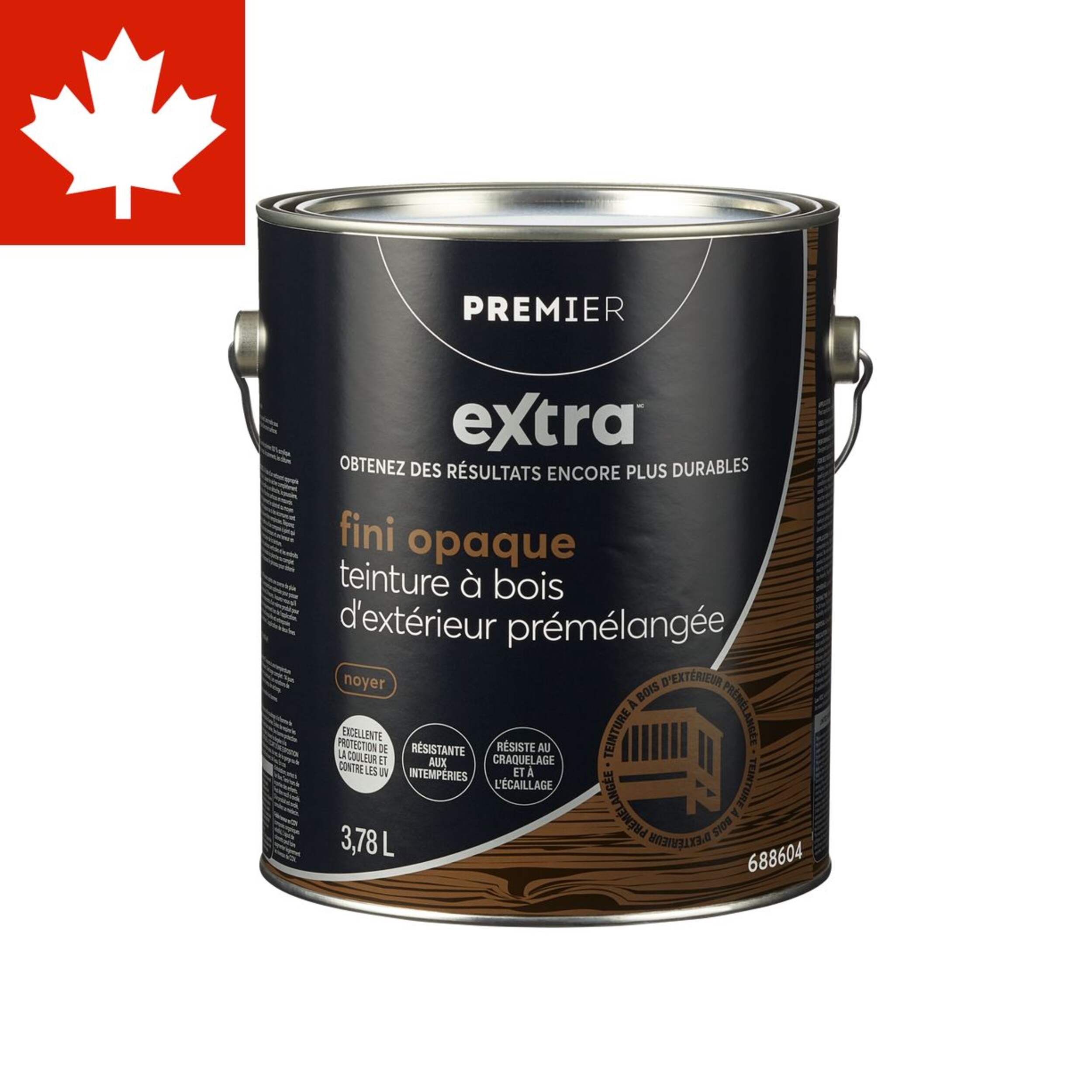 Teinture d'extérieur prémélangée pour bois Premier Extra, noyer uni, 3,78 L Front_Elevated