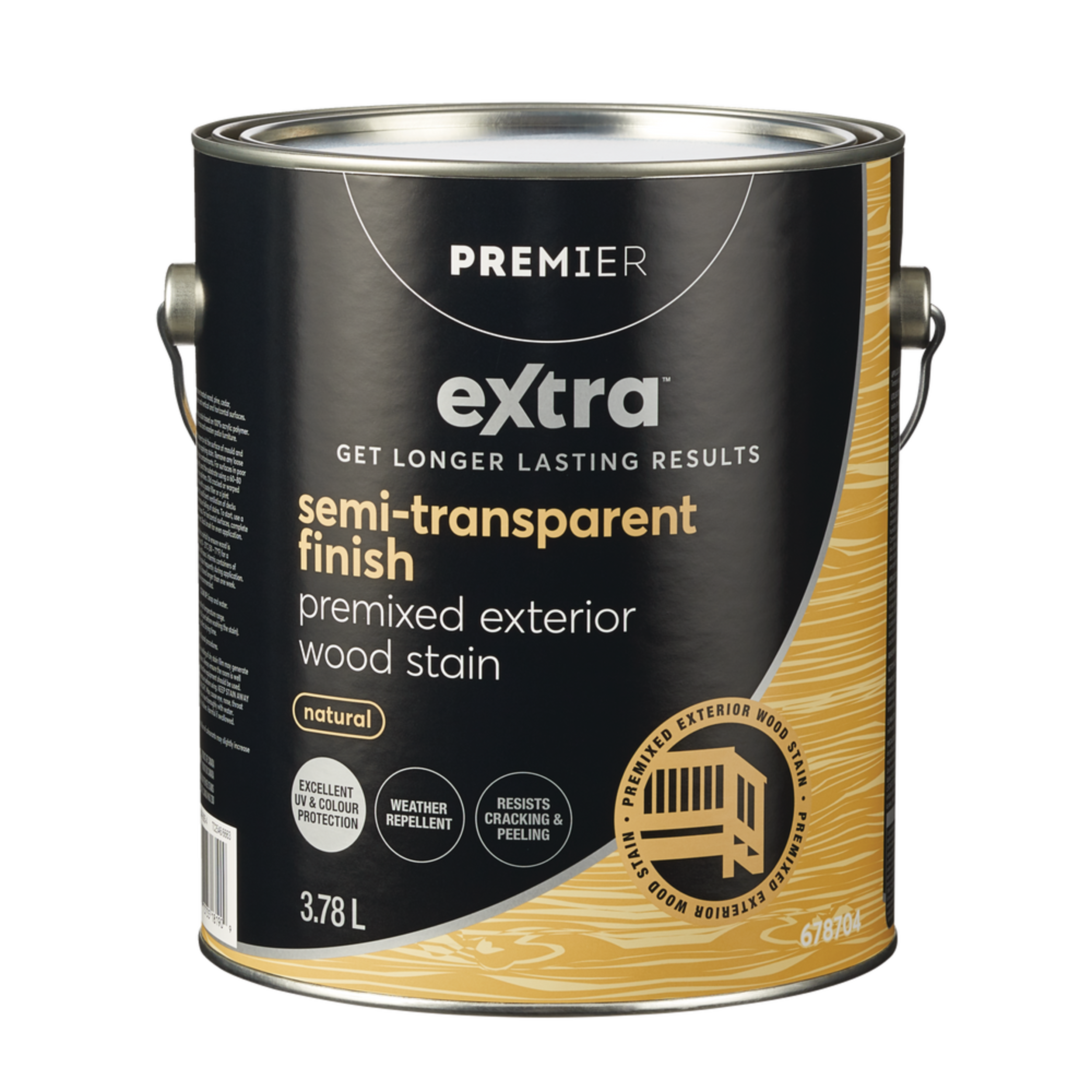 Premier Extra Premixed Exterior Wood Stain, Semi-Transparent, Natural, 3.78-L Front_Elevated