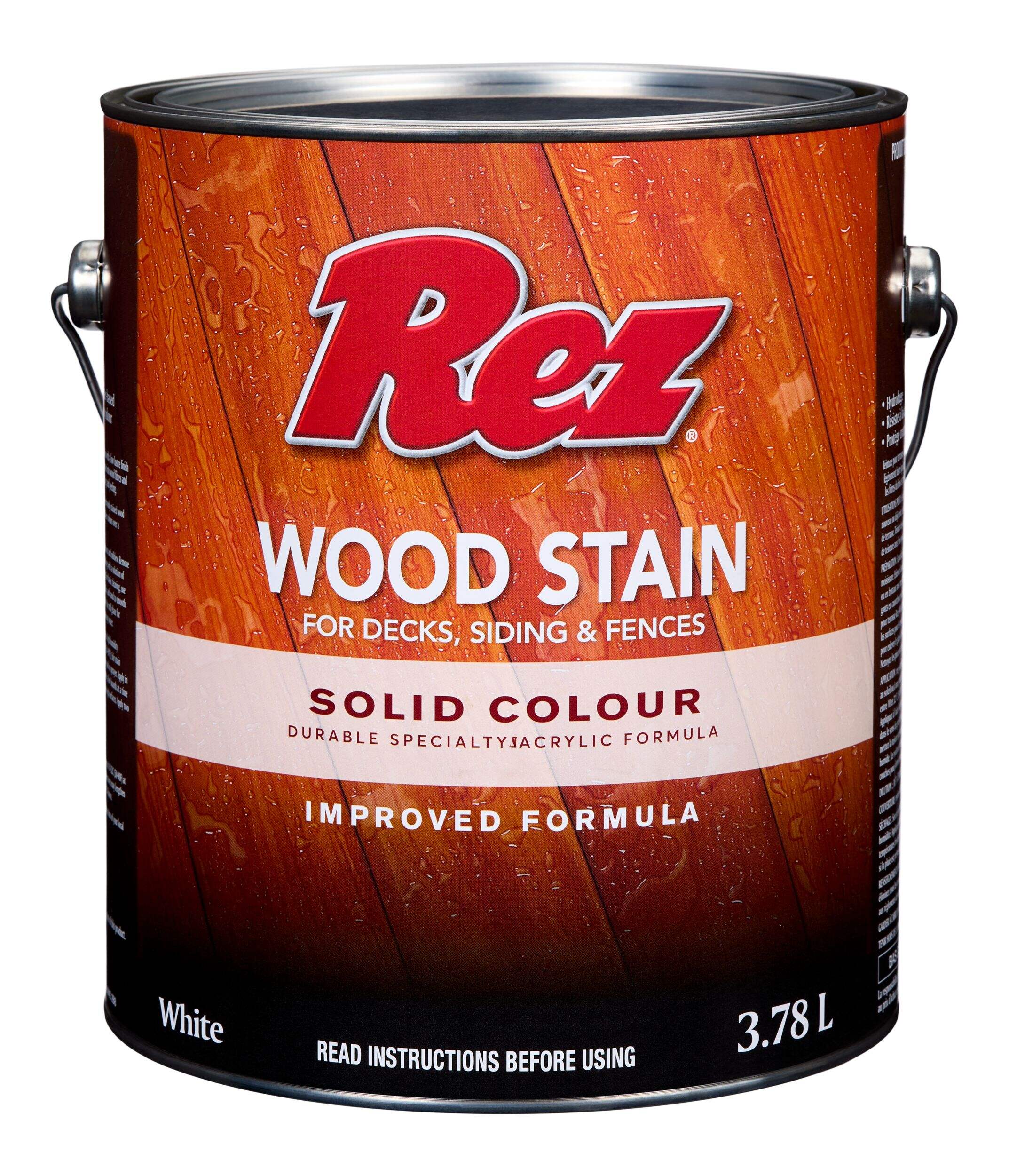 REZ Durable Oil/Water-Based Wood Stain for Decks, Siding & Fences, Solid/Semi-Transparent White, 3.78-L Front_Elevated