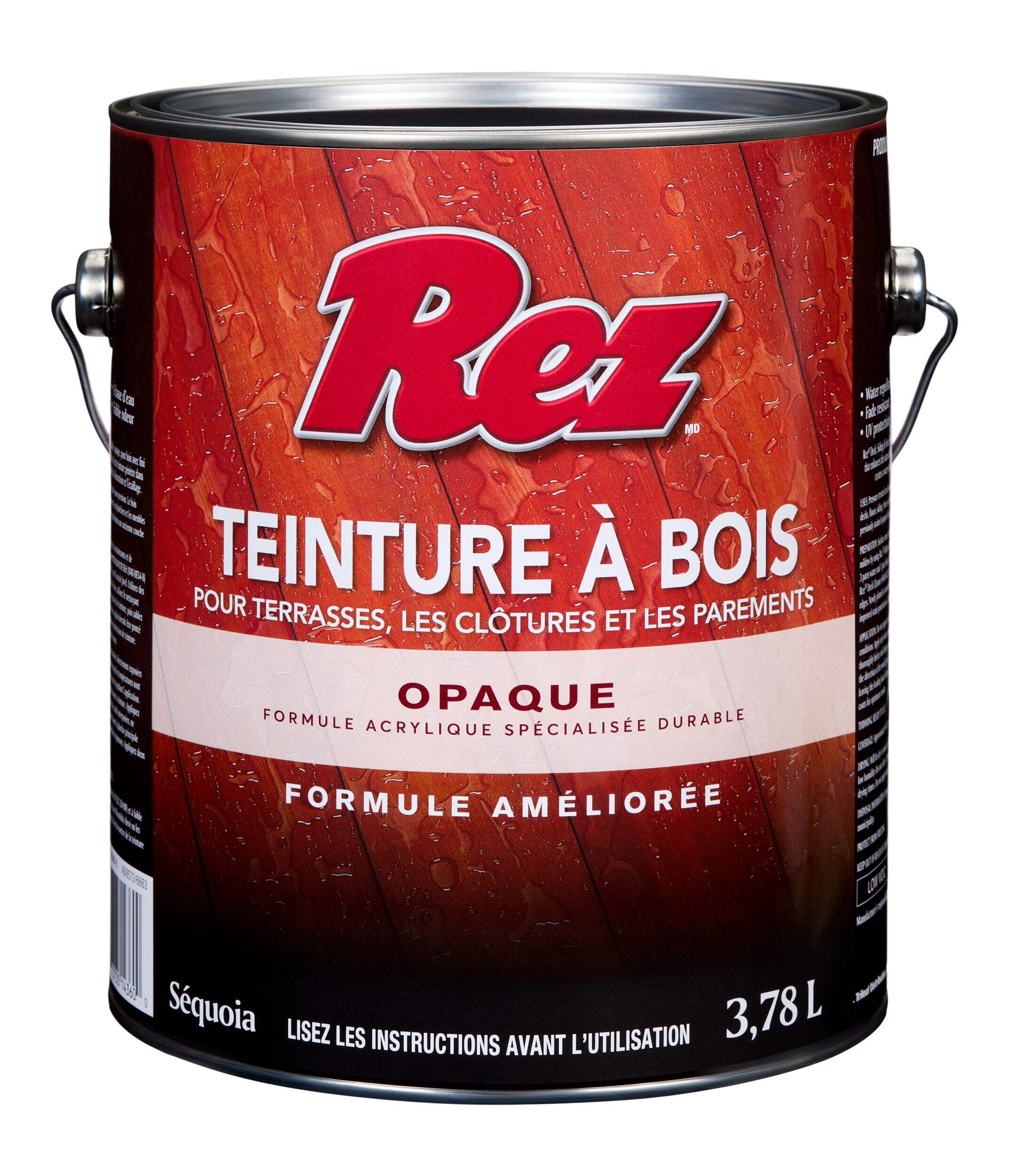 Teinture de bois durable à base d'huile et d'eau pour terrasses, parements et clôtures REZ, opaque/semi-transparent, séquoia, 3,78 L/1 gallon Front_Elevated