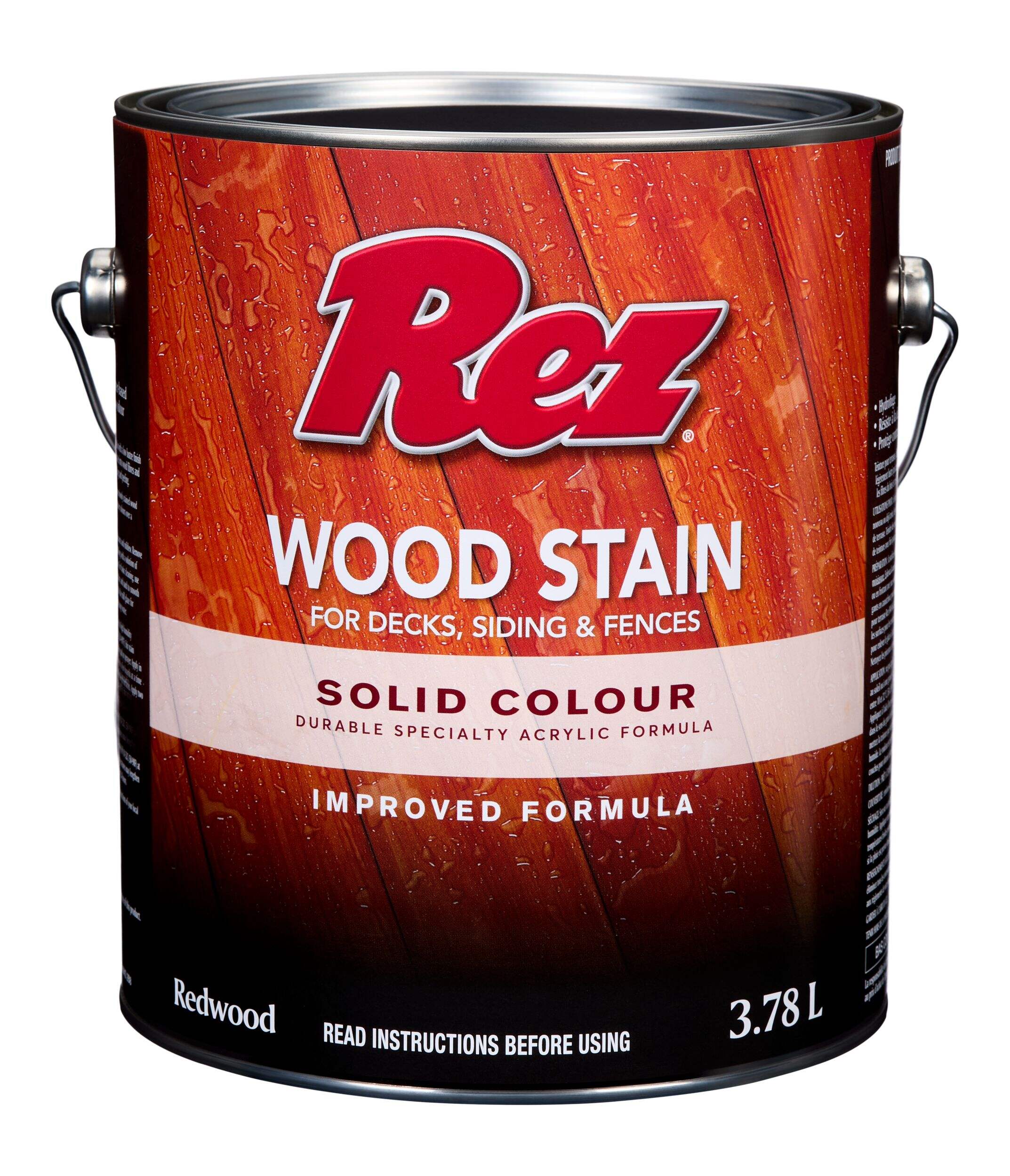 REZ Durable Water-Based Wood Stain For Decks, Siding & Fences, Solid Colour, Redwood, 3.78-L Front_Elevated