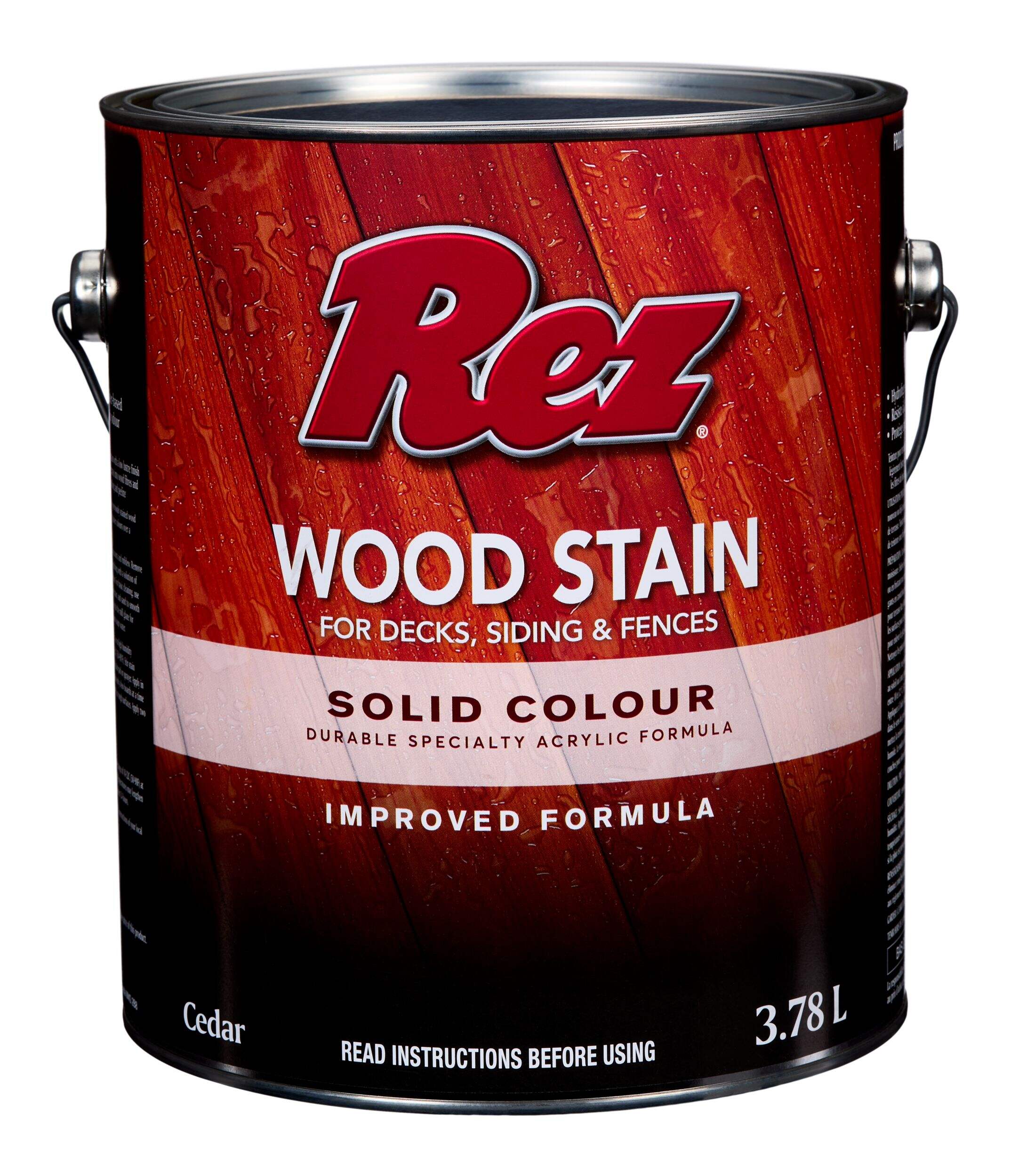 REZ Durable Water-Based Wood Stain for Decks, Siding & Fences, Solid Cedar, 3.78-L Front_Elevated