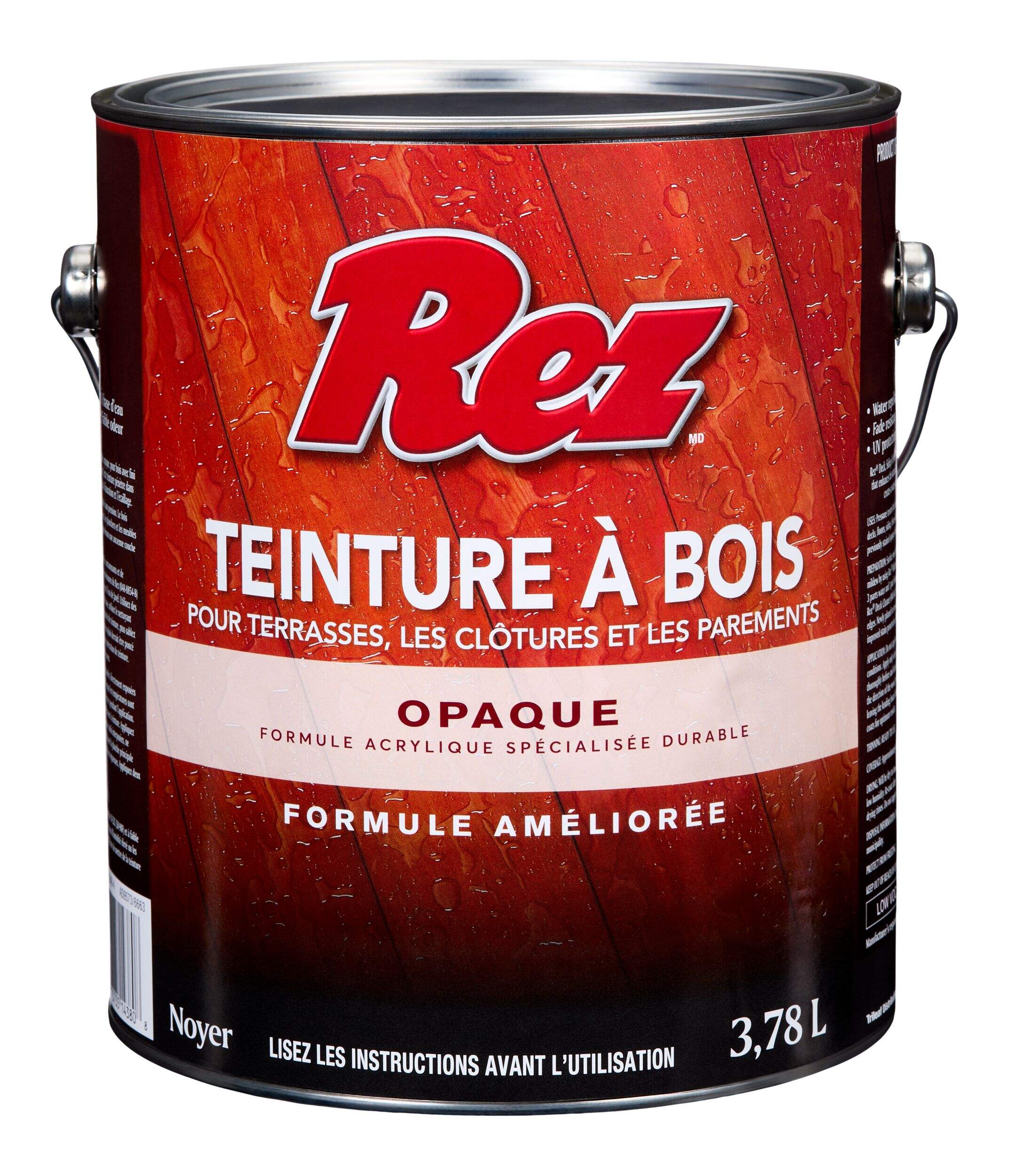 Teinture de bois durable à base d'huile et d'eau pour terrasses, parements et clôtures REZ, opaque/semi-transparent, noyer, 3,78 L/1 gallon Front_Elevated