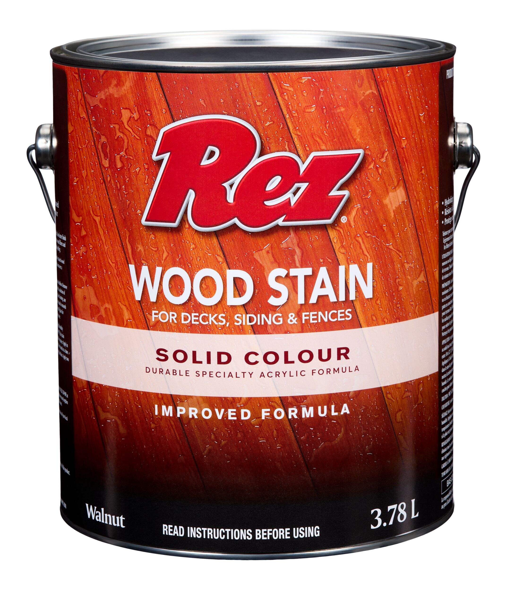 REZ Durable Water-Based Wood Stain for Decks, Siding & Fences, Solid Walnut, 3.78-L Front_Elevated